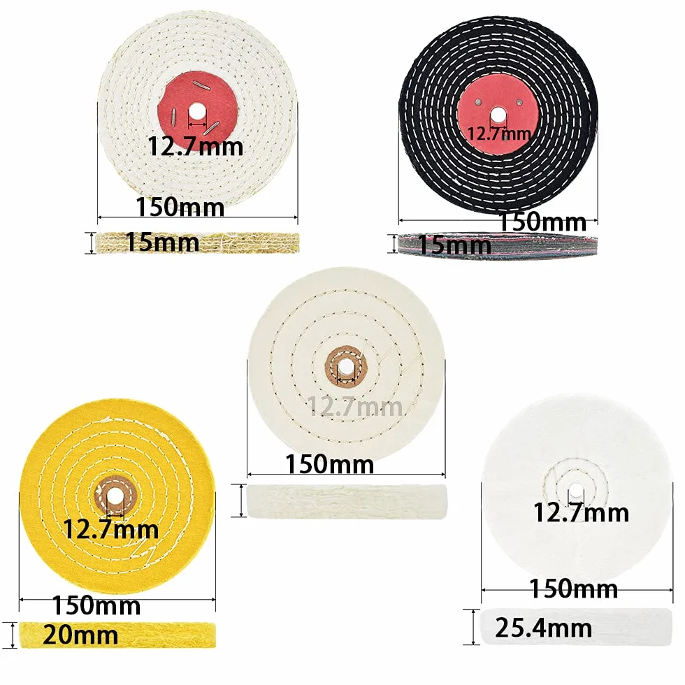150 mm Tarcze polerskie Pięć opakowań do szlifierek stołowych z otworem trzpienia 12,7 mm - 5 sztuk