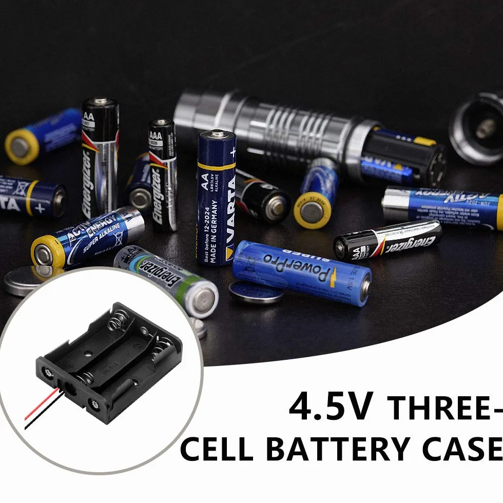 4-częściowy czarny plastik 3 x 1,5 V (4,5 V) uchwyt baterii AA pudełko do przechowywania baterii pudełko z przewodem