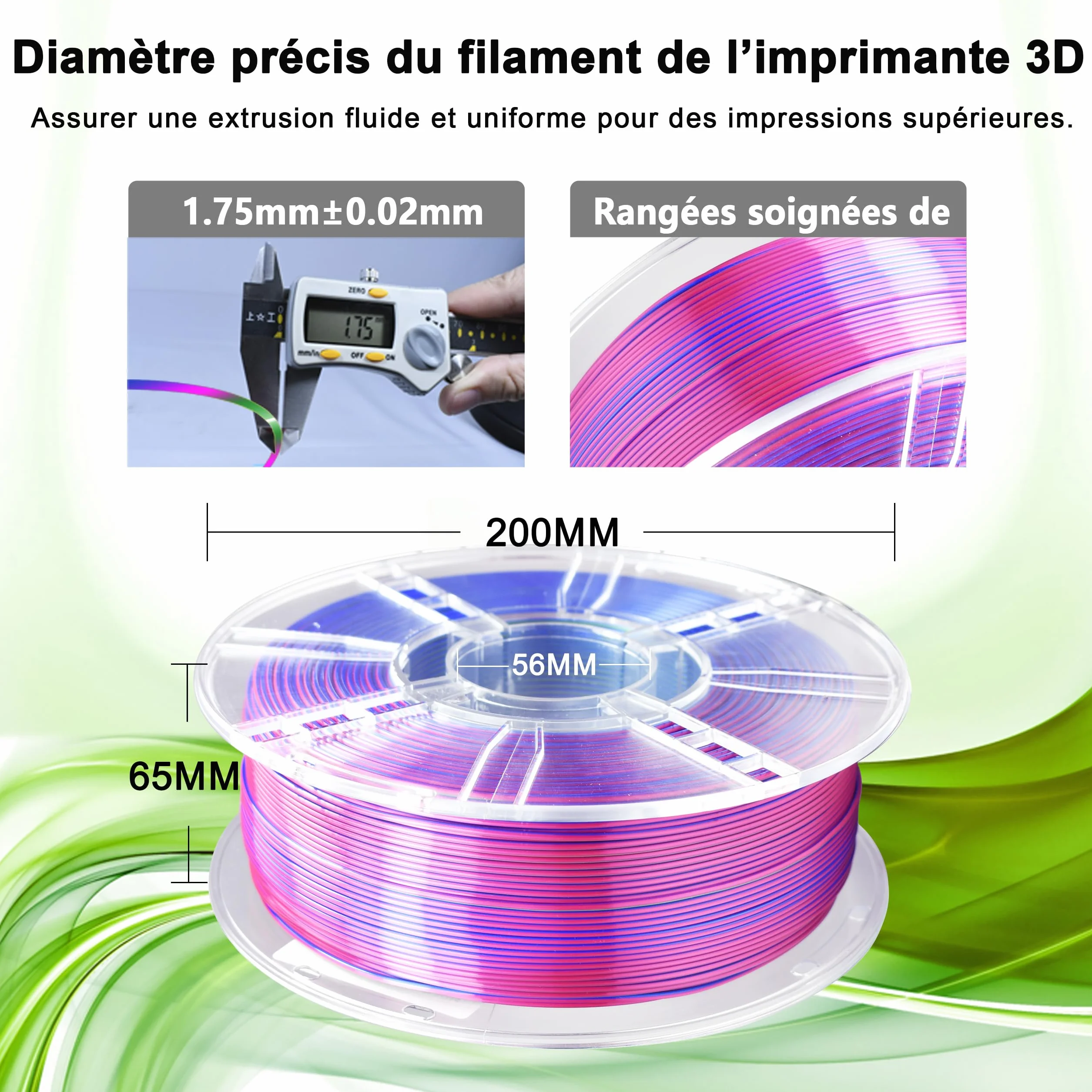 iBOSS Jedwabny PLA+ filament 1,75 mm trójkolorowy, lśniący połysk, do drukarek 3D FDM, dokładność wymiarowa +/- 0,02 mm, szpula 1 kg (2,2 lbs), Jedwabny Czerwony-Niebieski-Zielony