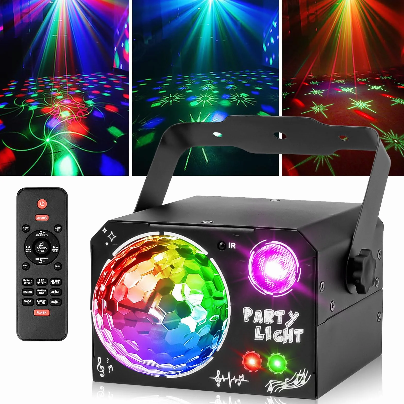 Nigecue Lampa dyskotekowa 4 w 1 z pilotem zdalnego sterowania, sterowanie muzyką z funkcją stroboskopu, sterowanie głosem LED, lampa imprezowa DJ z kablem USB, 2 m, na Halloween, Boże Narodzenie, do