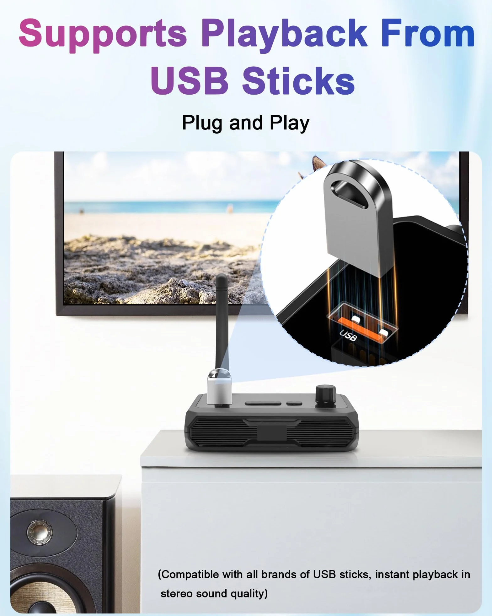 Odbiornik Bluetooth 5.3, bezprzewodowy odbiornik audio, obsługuje optyczne gniazdo RCA AUX 3,5 mm do stereo, głośników MP3 Play i wzmacniacza