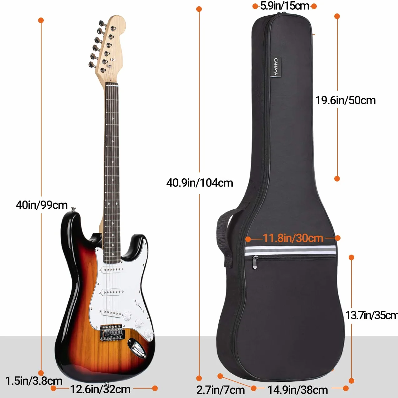 Cahaya Gig Bag Torba na Gitarę, Czarny, 100 cm x 30 cm x 6 cm