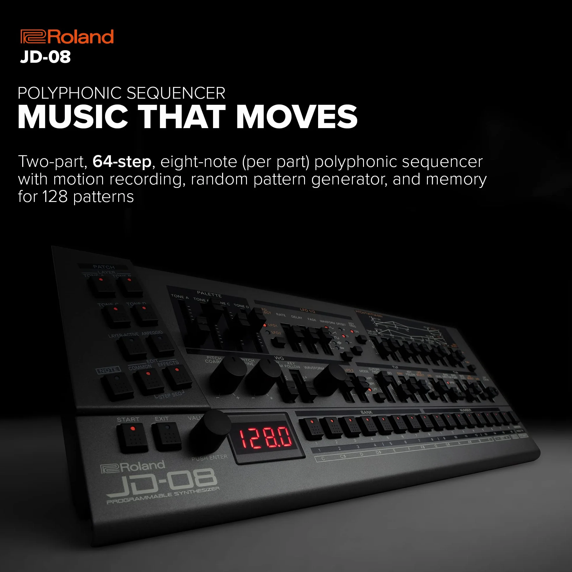 Syntezator Roland Boutique JD-08 – Kompaktowa, Nowoczesna Reedycja Legendarnego Roland JD-800 z lat 90-tych z Nowymi Efektami, Sekwencerem Polifonicznym i nie tylko – Lekkie, Mobilne