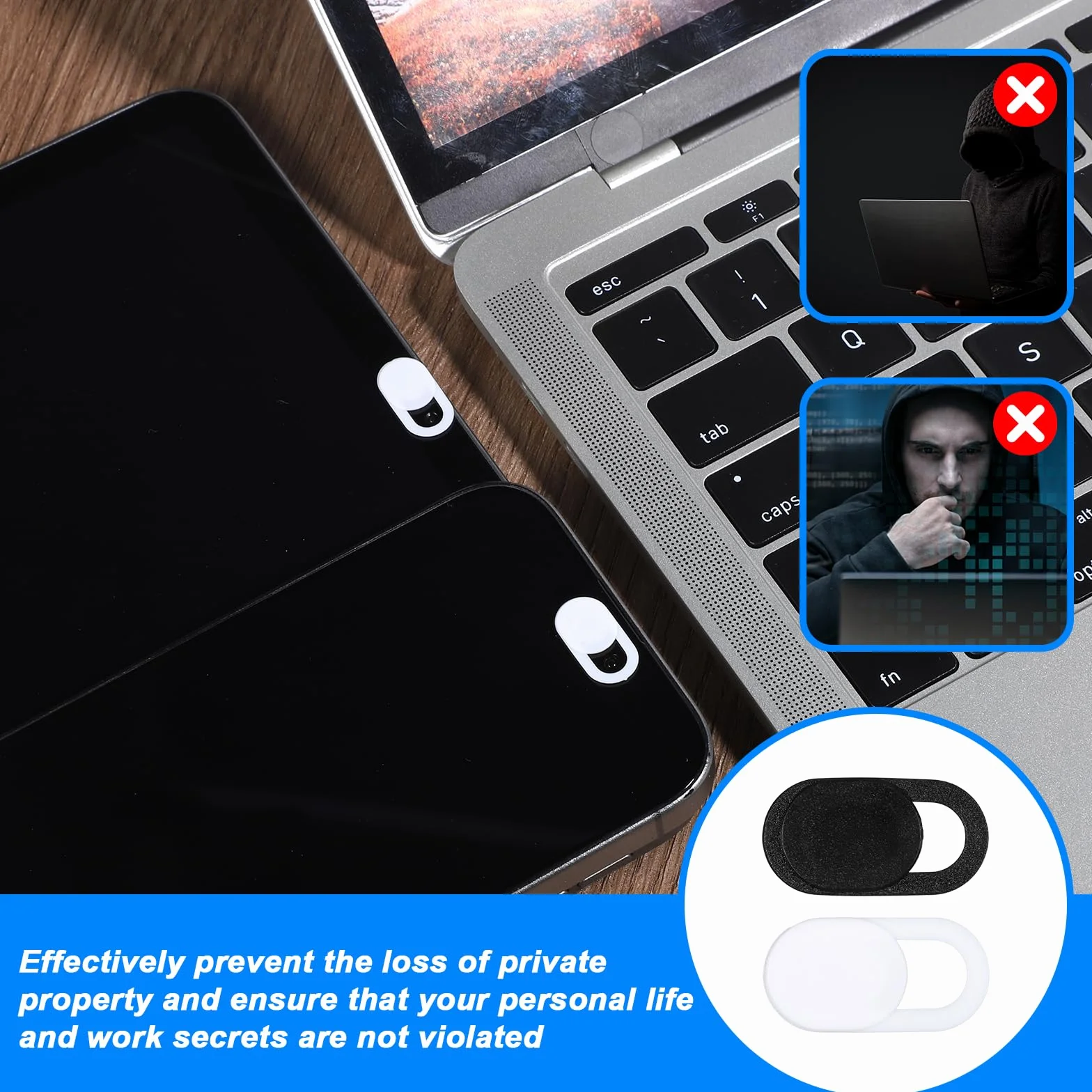 50 sztuk osłonek na kamerę internetową, ultra cienkie osłony na laptopa, komputer, tablet, smartfon, ochrona prywatności online (biały, czarny)
