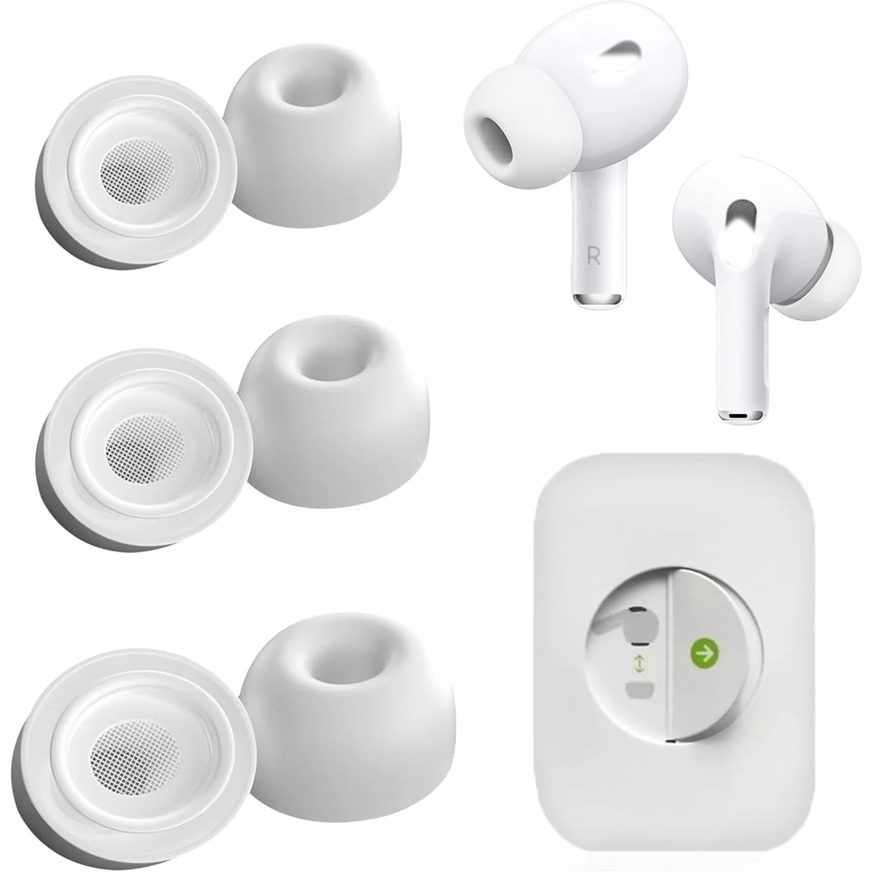 Adhiper Wymienne końcówki do Airpods Pro 2. generacji z otworem na redukcję szumów, silikonowe końcówki do Airpods Pro z opakowaniem do przechowywania, mieszczą się w etui ładującym (S/M/L)
