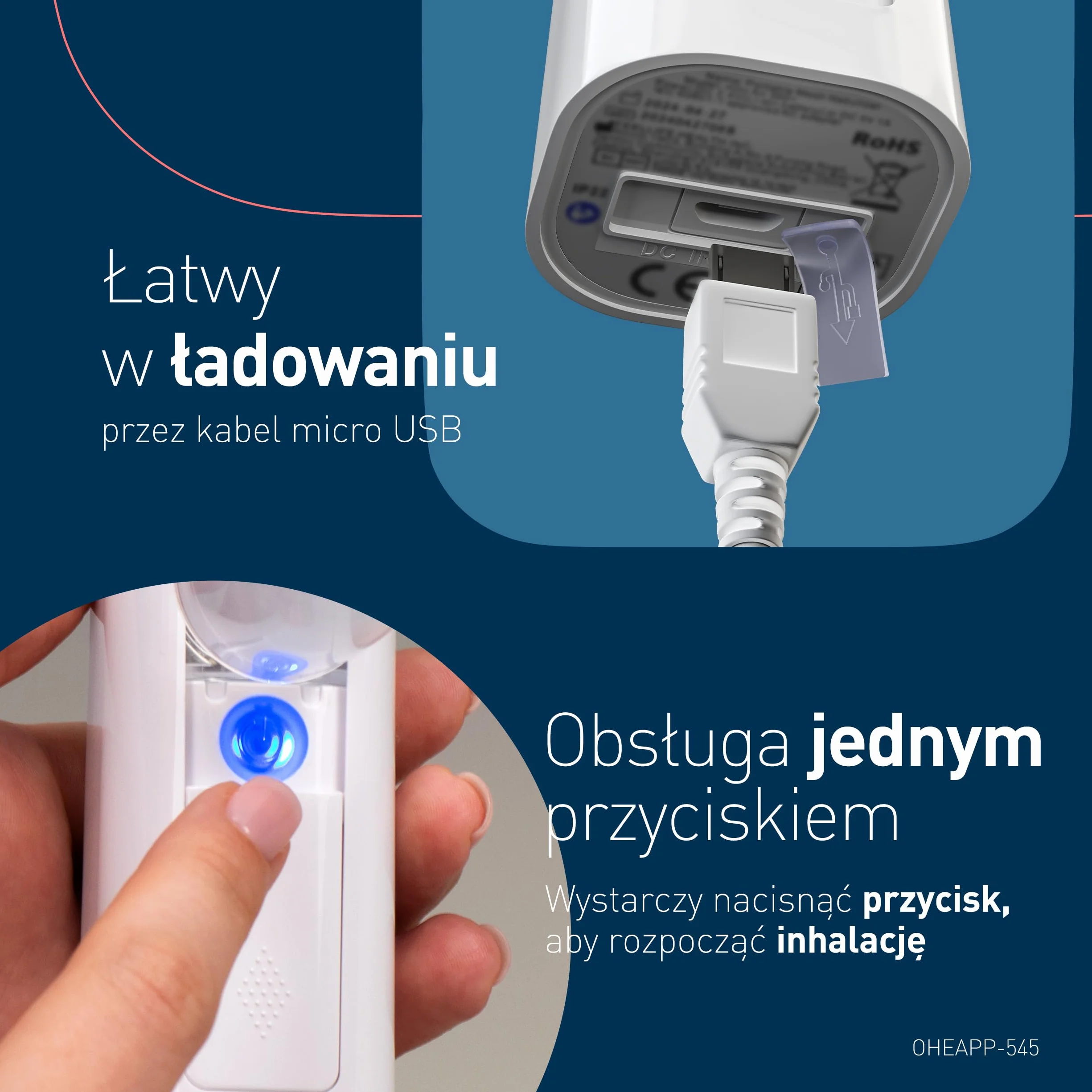 mini Air 360+ Dystrybuowany przez OMRON | Przenośny cichy nebulizator dla dorosłych i dzieci | Z dwoma rozmiarami maski i ustnikiem | Do łagodzenia kaszlu i przeziębienia | Ładowany przez Micro-USB