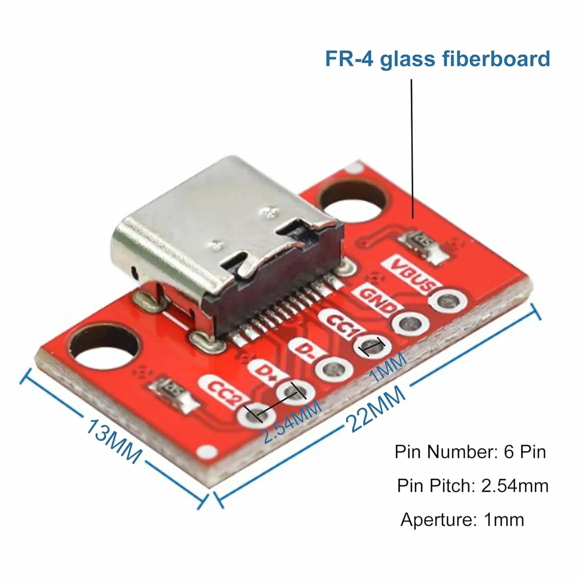 5 sztuk gniazda USB 3.1 typu C Breakout Board DIY, 6 pinów 2,54 mm USB-C BreakoutBoards DIY Breakout Board z płytką konwerterową PCB