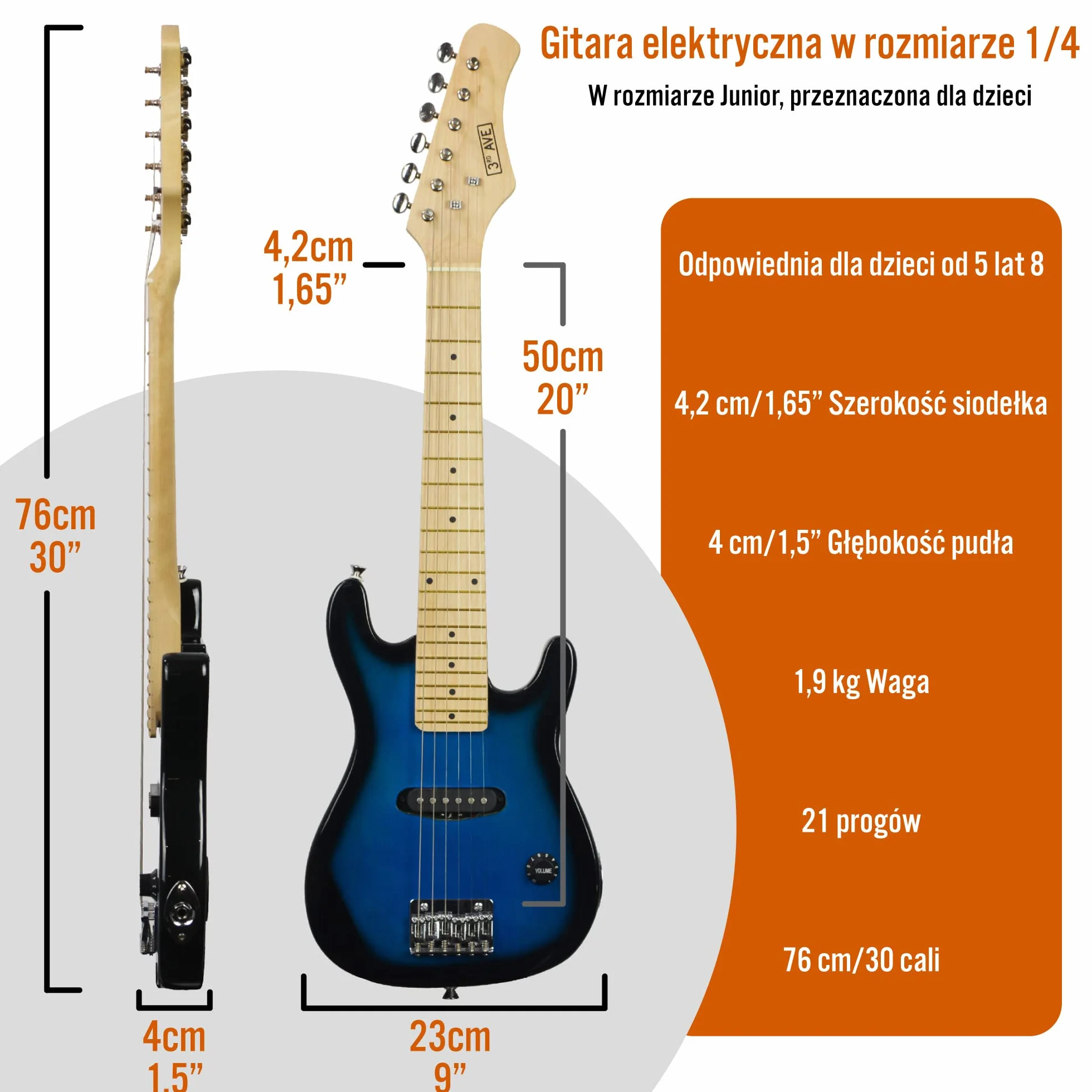 Zestaw gitary elektrycznej dla dzieci 1/4 5W wzmacniacz przenośny niebieski