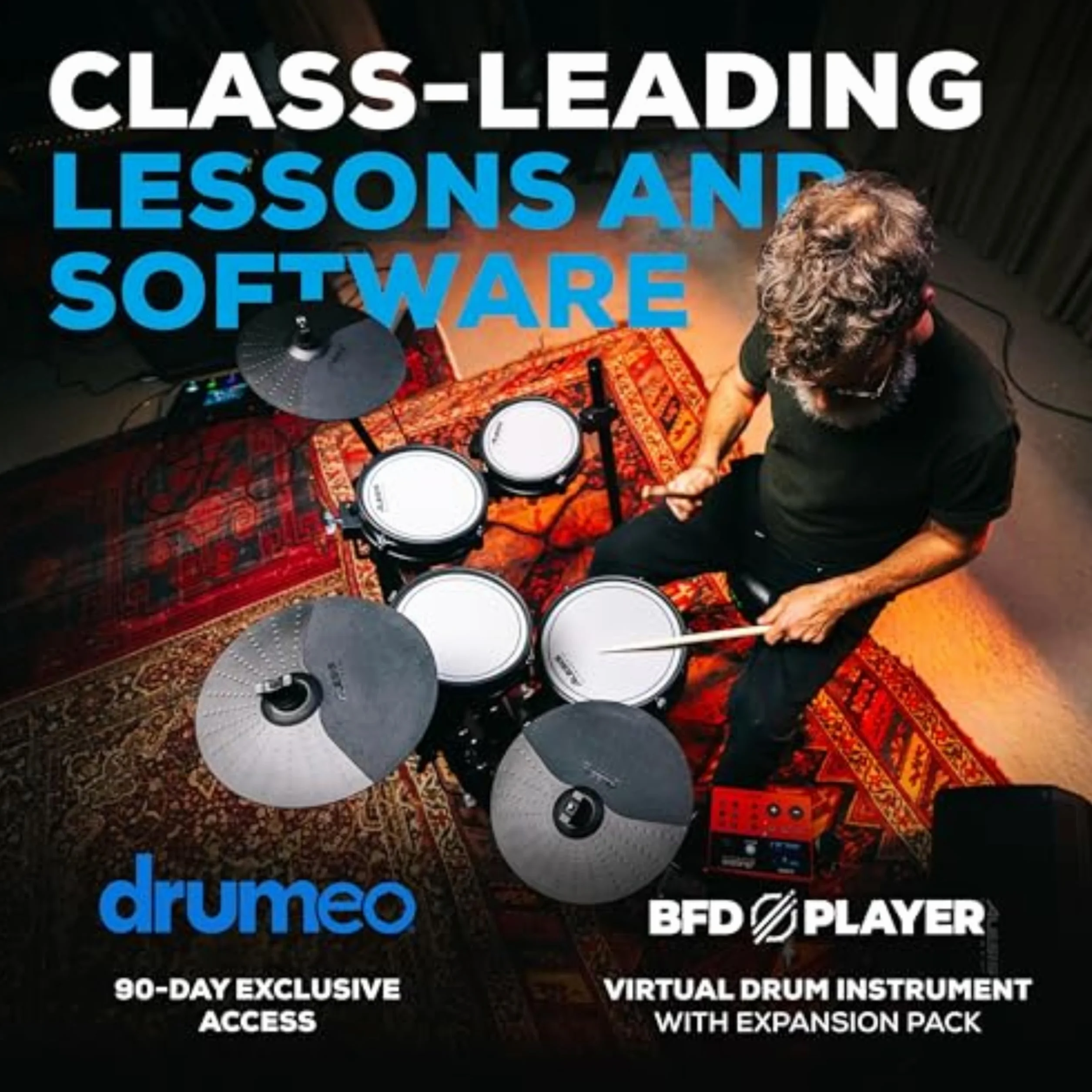 Alesis Nitro Pro Elektryczna perkusja z 2-strefowymi padami siatkowymi, 500+ brzmień BFD, Bluetooth, Drumeo, USB MIDI, zgodna z 2 bębnami basowymi