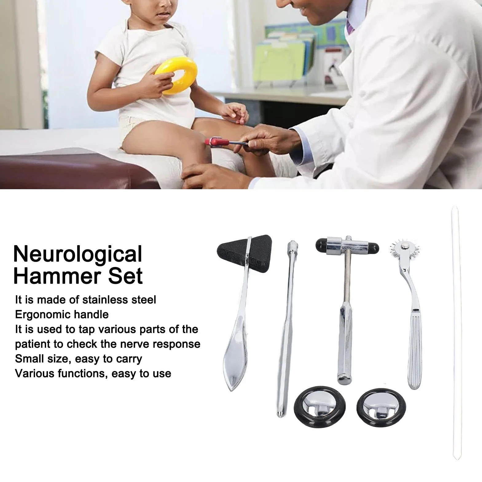 Zestaw Neurologicznych Młotków Refleksyjnych 5 szt. Medyczny Zestaw Młotków Neurologicznych Wielofunkcyjny Przenośny Młotek Refleksyjny ze Stali Nierdzewnej do Badania Układu