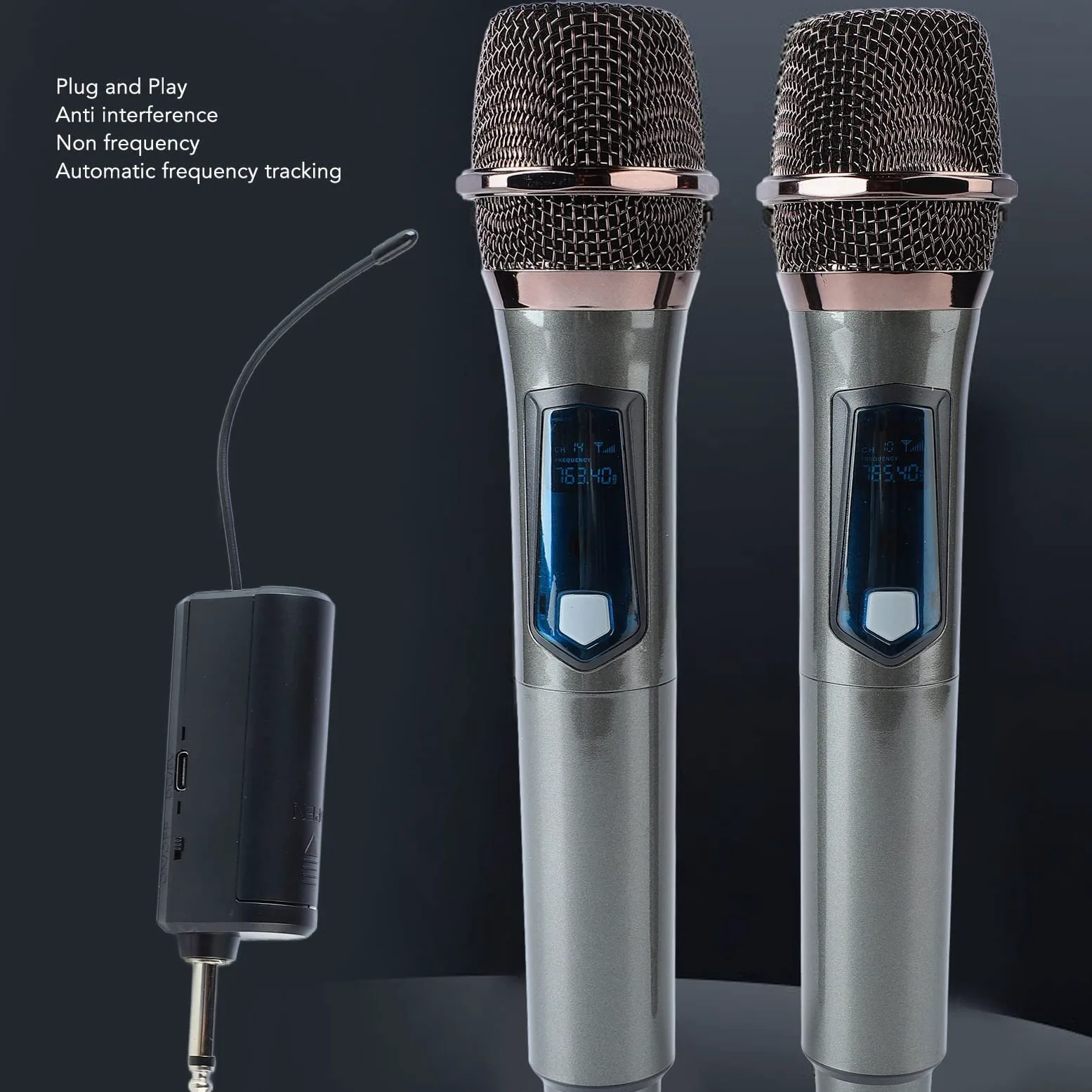 Bezprzewodowy Dynamiczny Mikrofon Bezprzewodowy UHF, łatwy w Obsłudze, Trwały, HiFi, z Odbiornikiem z możliwością ładowania, Zasięg 160 Stóp, do Urządzenia do Karaoke, śpiewu,