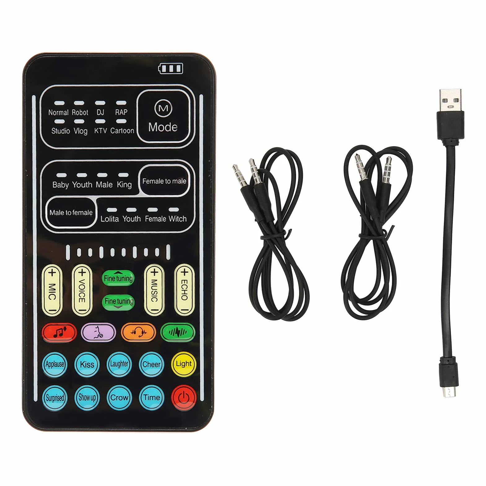 Mini Voice Changer, Wielofunkcyjny Konwerter Głosu, 8 Rodzajów Zmian Dźwięku 8 Wbudowanych Efektów Dźwiękowych, na na na Przełącznik na PC(I9 wydanie angielskie)