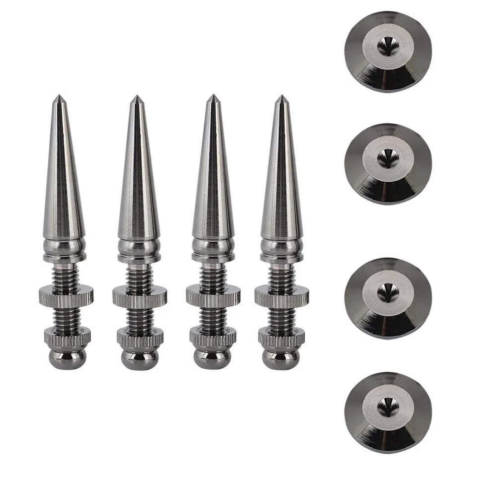 Speaker Spike Pad Kit, 4-Satz Spike Isolation Spikes Standfuß für reine HiFi-Klangqualität, Messingverchromung Stoßfeste Halterung Cone Base Pads für Lautsprecherverstärker, Schraubbefestigung