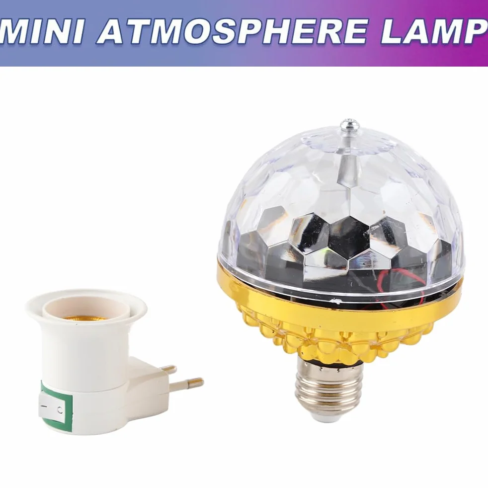 Kolorowa obrotowa kula, kryształowe światło DJ RGB, stroboskopowa kula LED RGB disco, imprezowa, obrotowa żarówka z wtyczką 85-265 V (wtyczka UE)