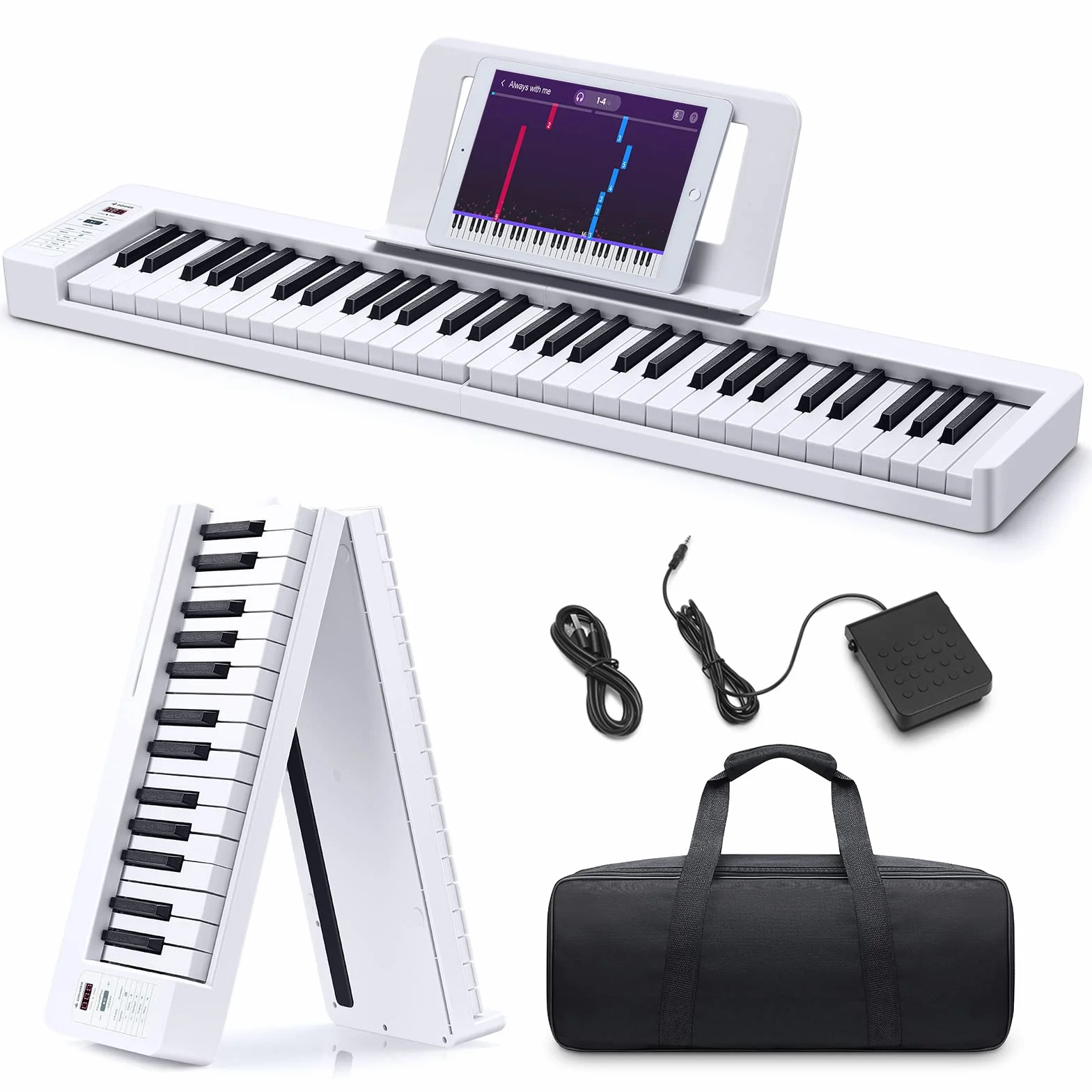 Donner DP-06 składany fortepian 61 klawiszy pełnowymiarowa półważona pianino cyfrowe Bluetooth przenośne