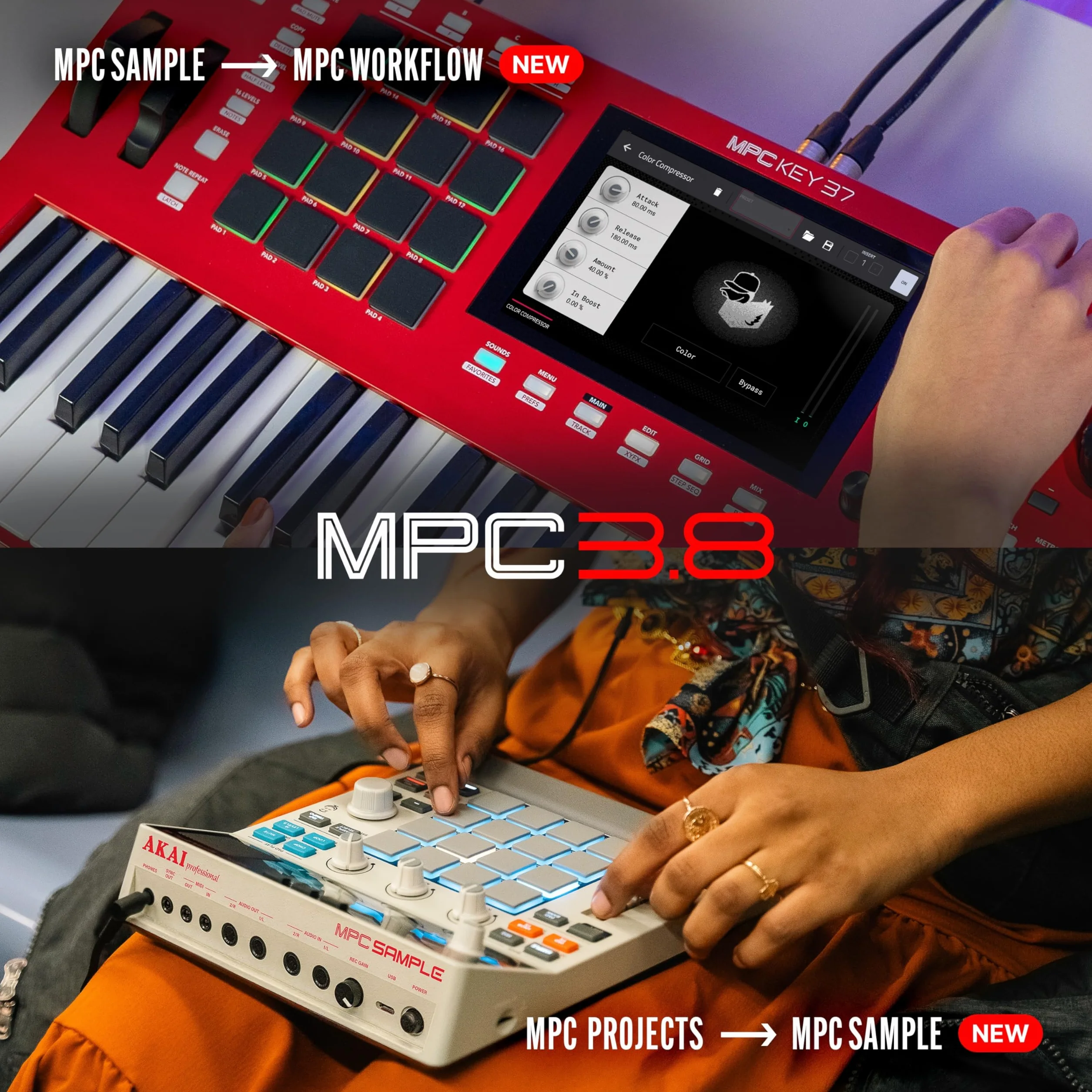 Akai Professional MPC Key 37 Samodzielny syntezator produkcyjny, automat perkusyjny, klawiatura MIDI, z Wi-Fi, Bluetooth, ekranem dotykowym, wtyczkami i integracją Native Instruments