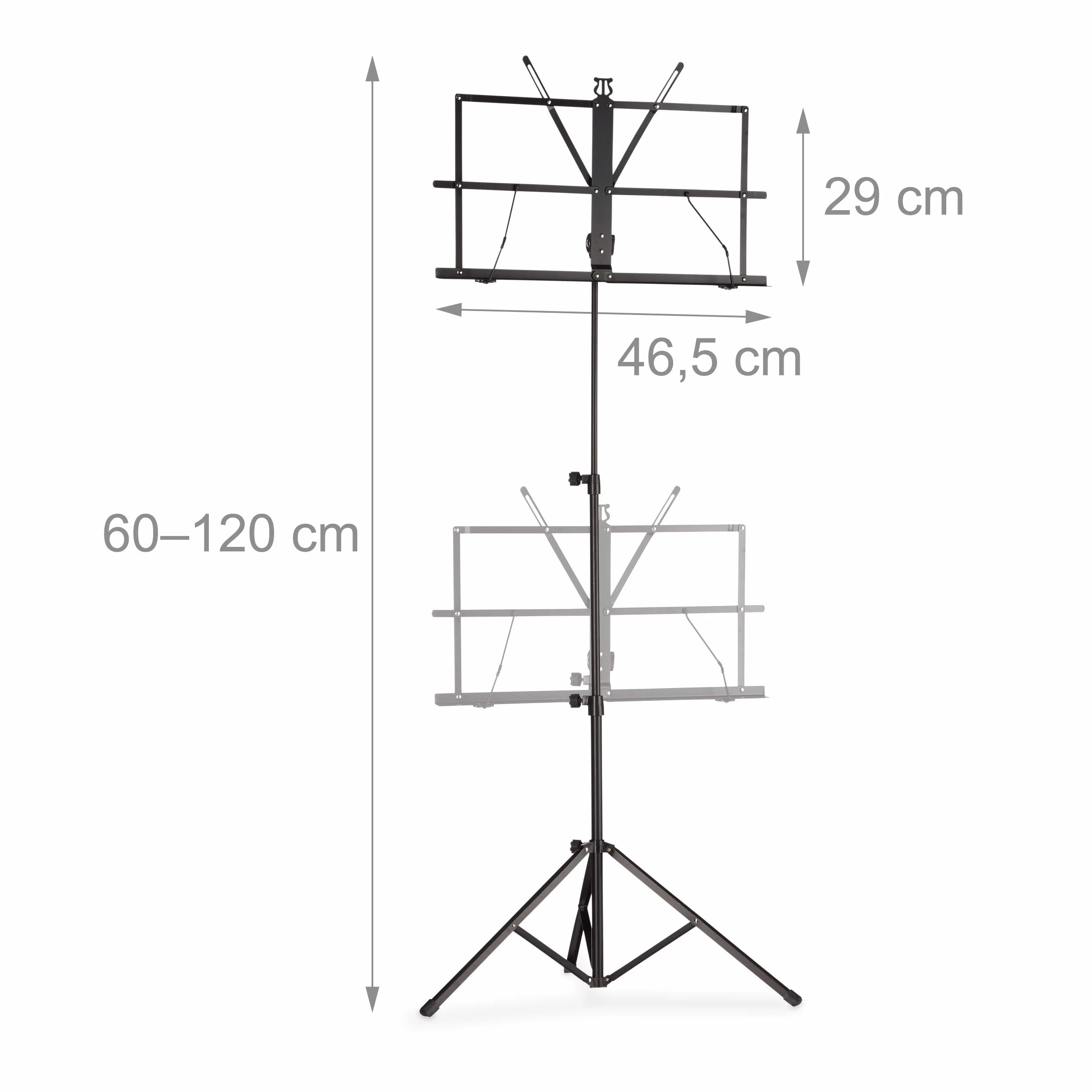 Relaxdays, Czarny stojak na nuty z torbą, pulpit na nuty, pulpit orkiestrowy, półka na nuty, składany i lekki, 60-130 cm, standardowy