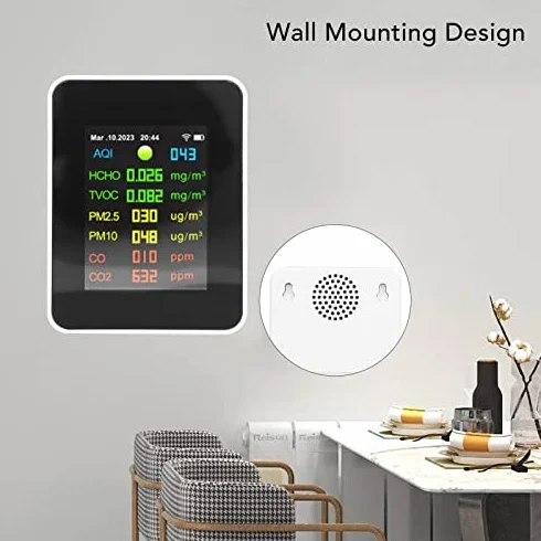 Tester jakości powietrza, Monitor Jakości Powietrza 9 w 1, WiFi PM2.5, PM10, HCHO, Zanieczyszczenia Organiczne, CO, CO2, Wielofunkcyjny Monitor