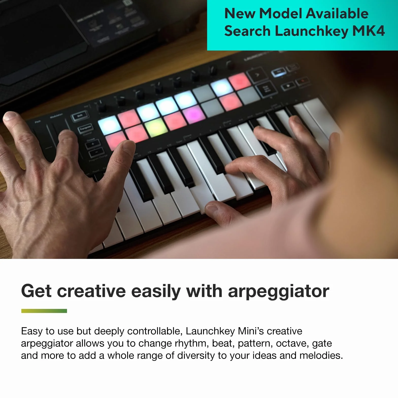 Novation Launchkey Mini (MK3), Kontroler klawiszowy MIDI, przenośny 25-klawiszowy, USB, z integracją z DAW Tryb Chord, tryb Scale i arpeggiator — do produkcji muzyki.