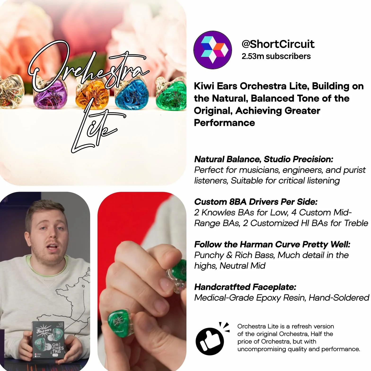 Kiwi Ears Orchestra Lite Custom 8BA IEM Monitor douszny z kablem OFC 7n, Niebieski