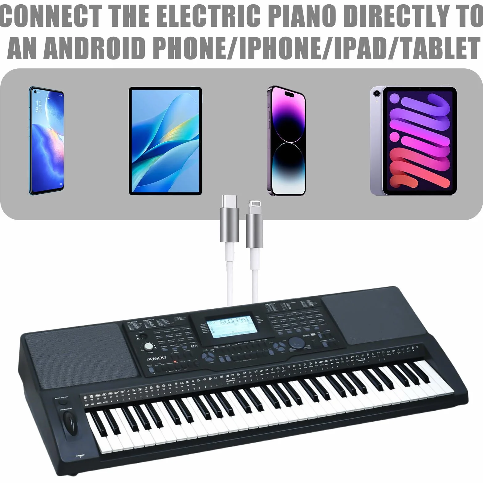 2 w 1 kabel USB-C na USB-B Midi, 1 m OTG do iPhone'a, iOS, kontrolera, interfejsu audio, klawiatury, elektronicznego instrumentu muzycznego (biały)