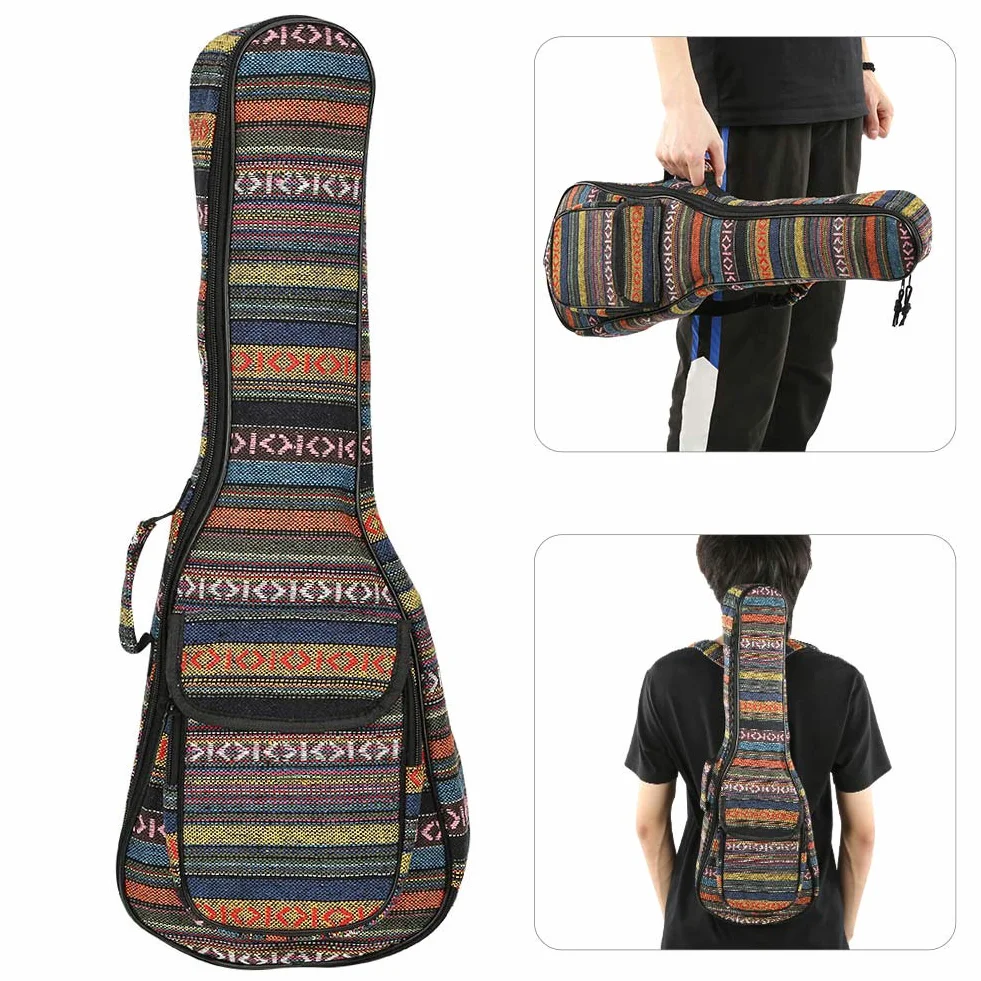 RiToEasysports Torba na ukulele koncertowe etui na ukulele, wbudowana, pogrubiona bawełna z paskami tylnymi i bocznymi na 4 struny, ukulele, akcesoria do instrumentów muzycznych