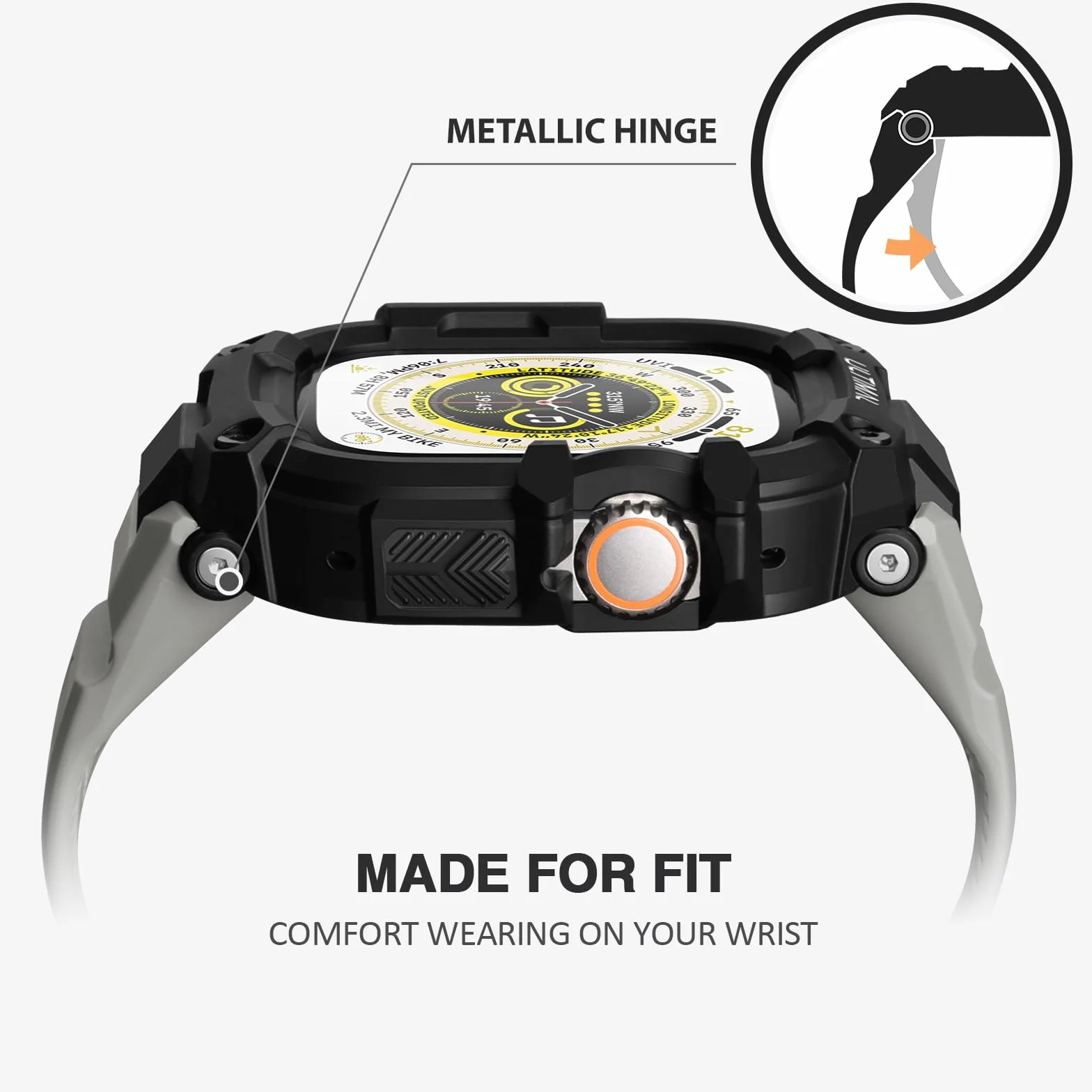 ULTIAML Etui ochronne z bransoletką, kompatybilne z Apple Watch ultra 2/ ultra 49 mm, regulowany, odporny na uderzenia, sportowy pasek, wytrzymały pasek premium (szary)