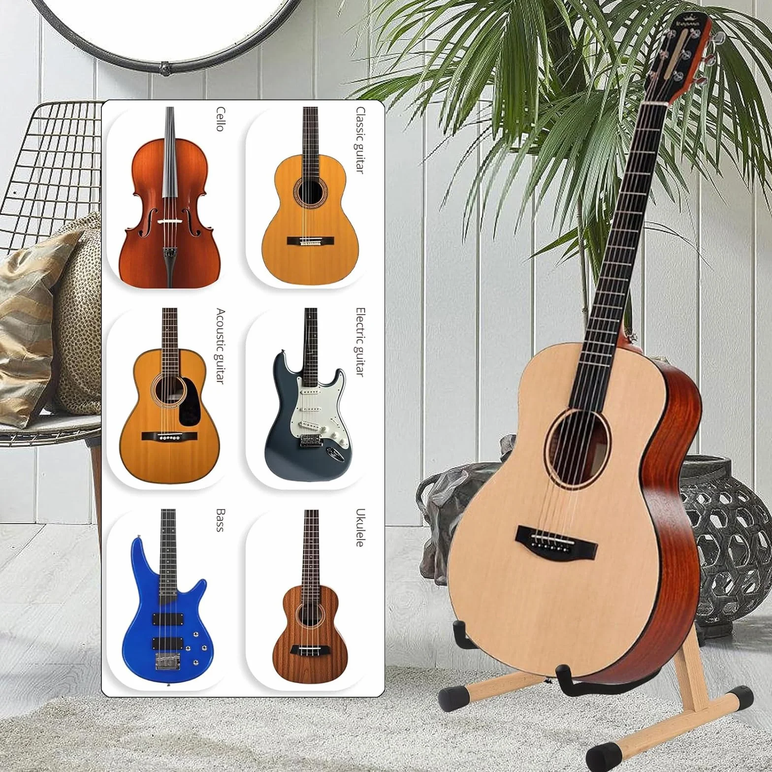 Drewniany stojak na gitarę, uchwyt na gitarę, antypoślizgowy stojak na gitarę, antypoślizgowy, drewniany składany stojak na gitarę, przenośny stojak na gitarę akustyczną, elektryczną, gitarę basową