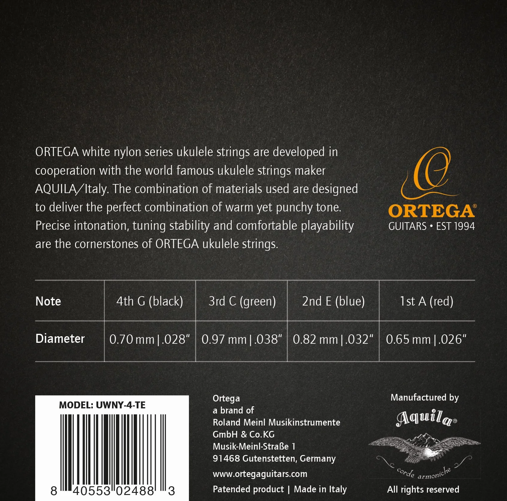 Struny ORTEGA - do ukulele Tenor (UWNY-4-TE)