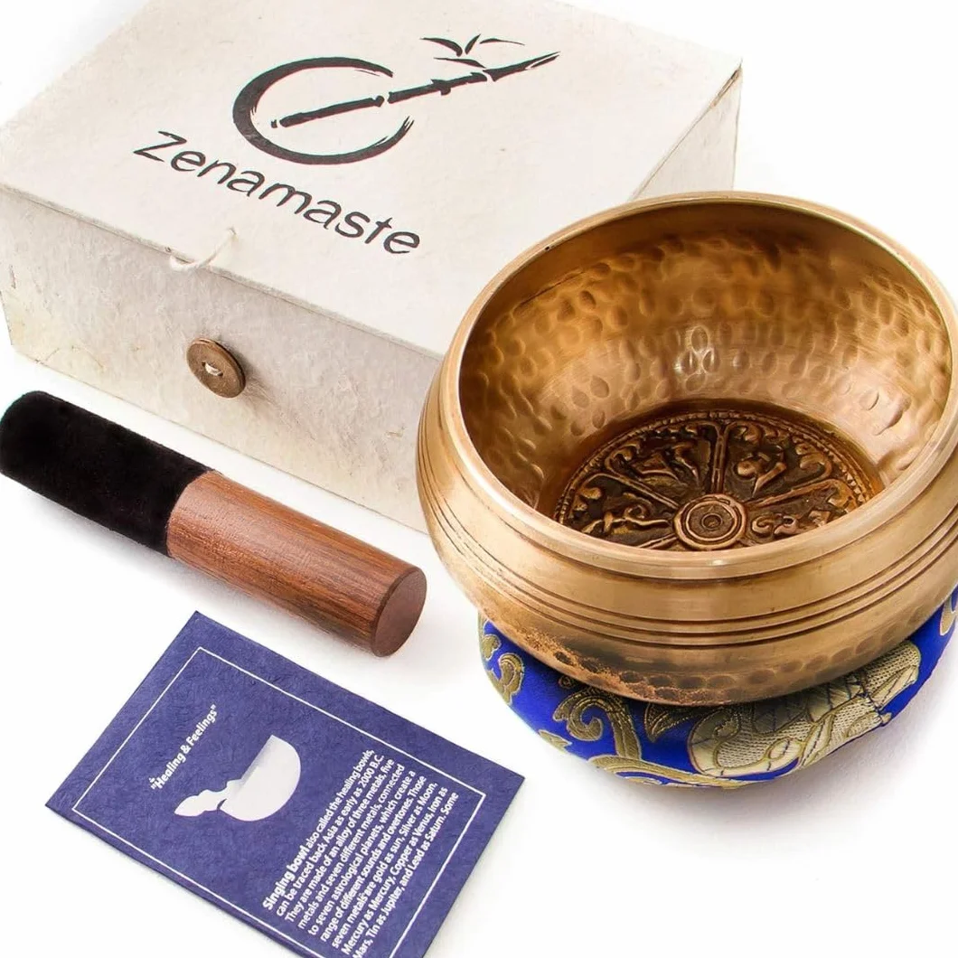 Zenamaste® Tybetańska misa dźwiękowa 11,5 cm 450 g ręcznie wykonana z Nepalu z poduszką i pałeczką