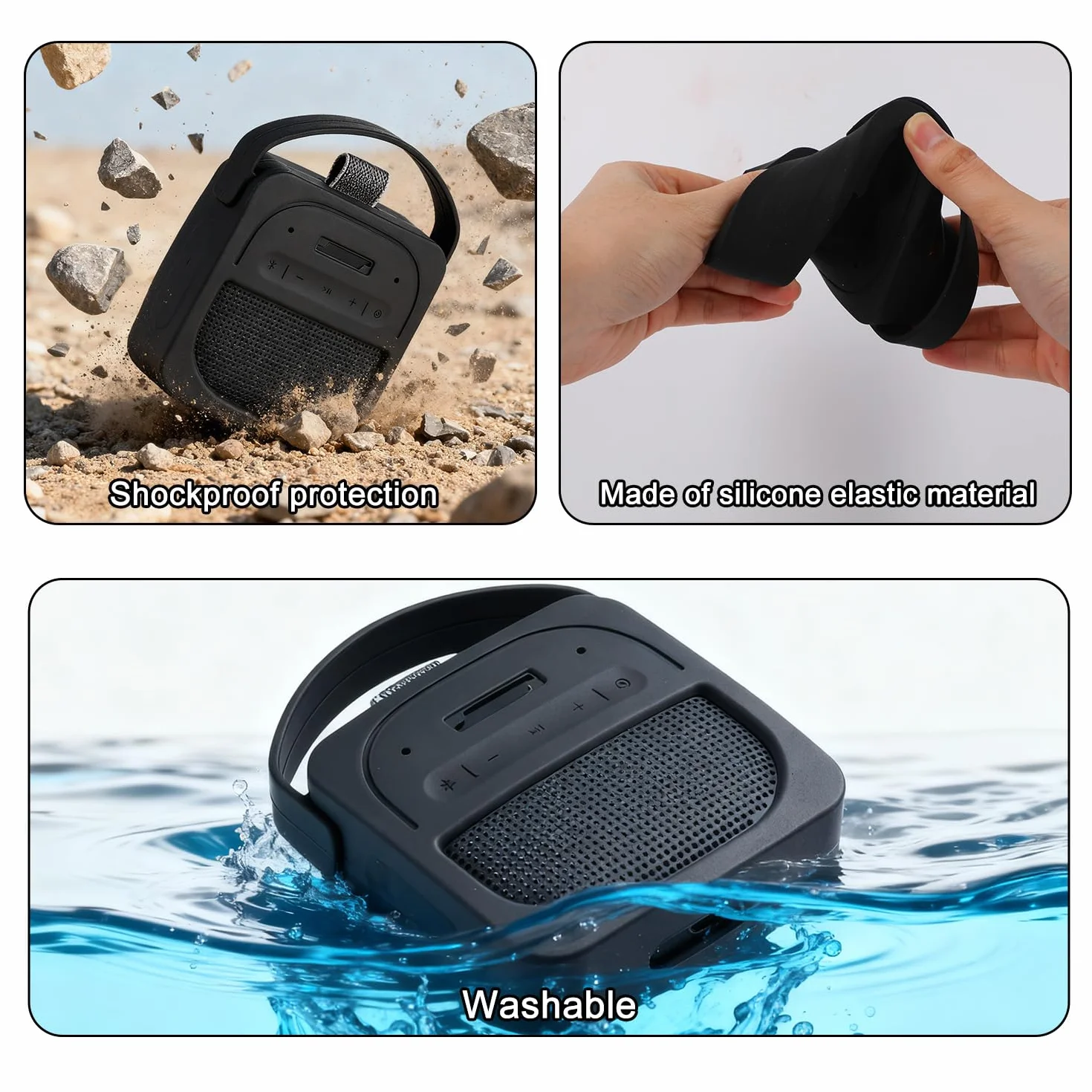Silikonowe Etui Ochronne do Bose SoundLink Micro 2. Generacji Głośnika Bluetooth, Przenośne Okładka z Uchwytem i Karabińczykiem, Samo Etui (Czarne)