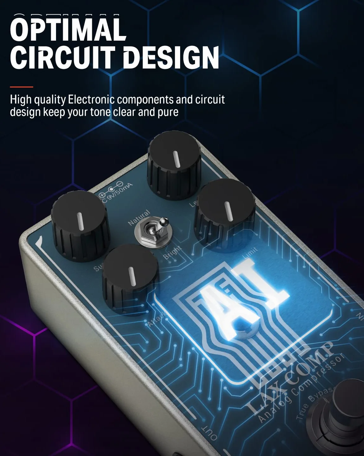 Donner Lax Comp gitarowy kompresor do gitary i basu elektrycznego z 2-pasmowym Boost EQ True Bypass