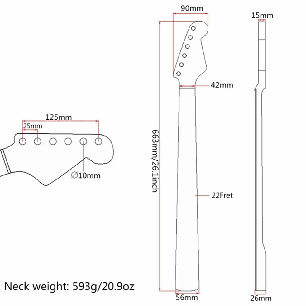 Wymienna szyjka gitary elektrycznej, 22 progi szyjka gitarowa kompatybilna z TL ST Tele Back Center Line Style Części zamienne do gitary elektrycznej