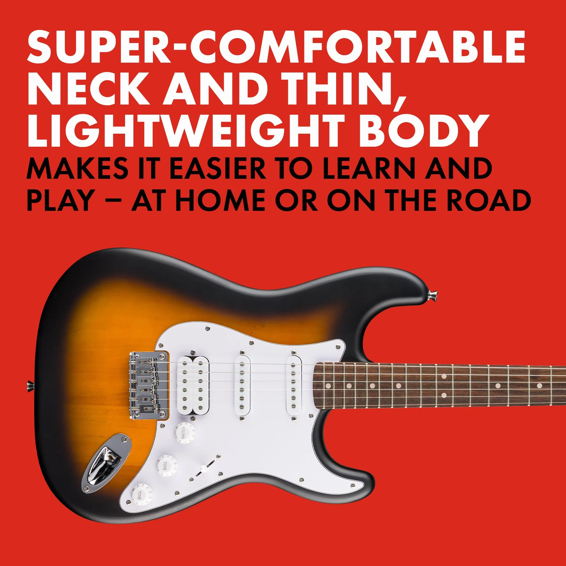 Squier by Fender Debut Collection HT HSS Stratocaster gitara elektryczna, podstrunnica Laurel, biała maskownica, 2 tone sunburst
