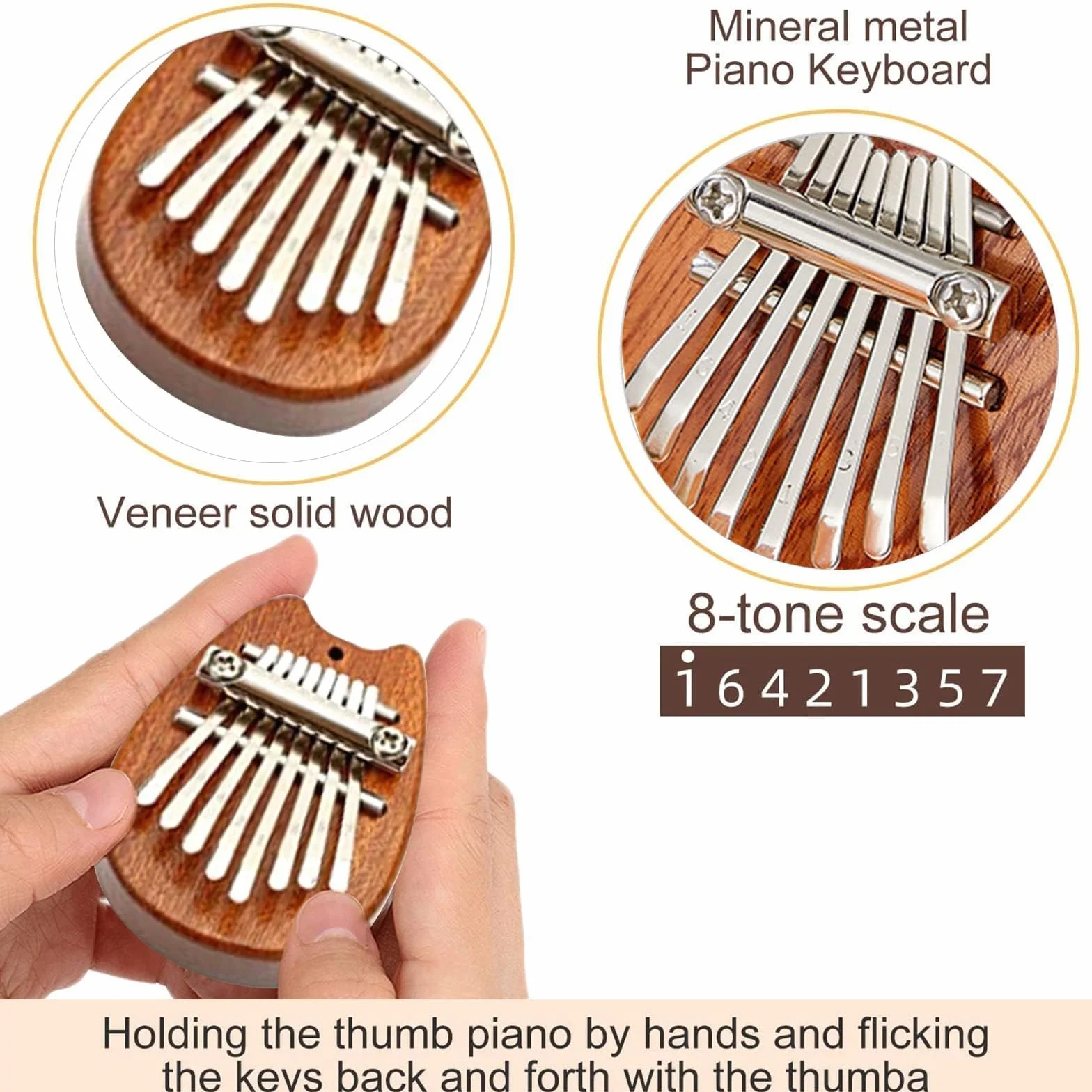 Kabbaleen Kalimba, 8 Klawiszy, Przenośny Mini Fortepian, Muzyczny Instrument Ręcznie Wykonany z Litego Drewna, ze Smyczą i Łańcuszkiem, Mały Palec, Kciuk
