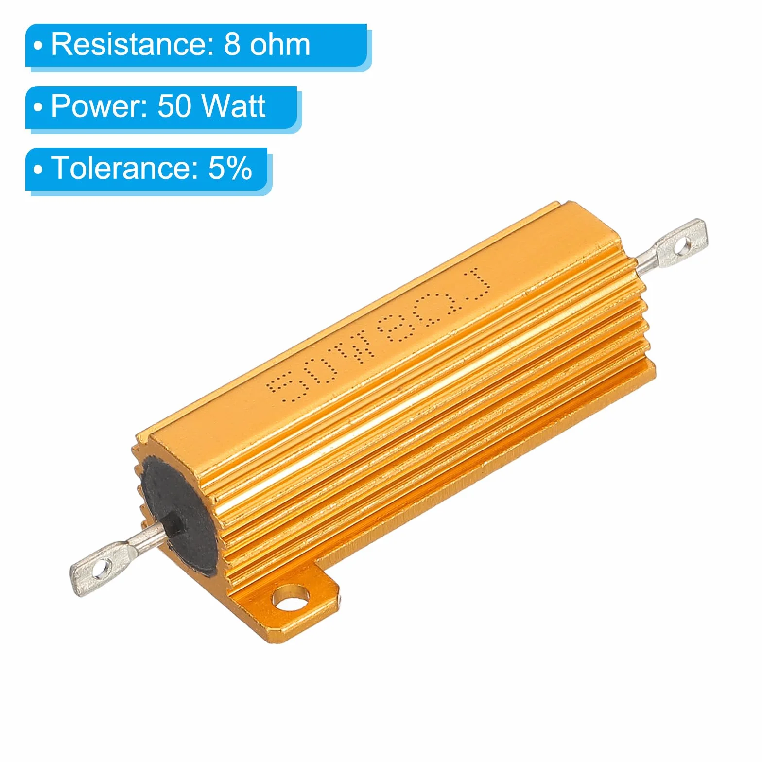 PATIKIL Ohm 50W 8 omów aluminiowa obudowa oporowa, 2 szt. oporu z aluminiową obudową, opór drutowy opór z wtyczką śrubową Tolerancja 5%, złoty