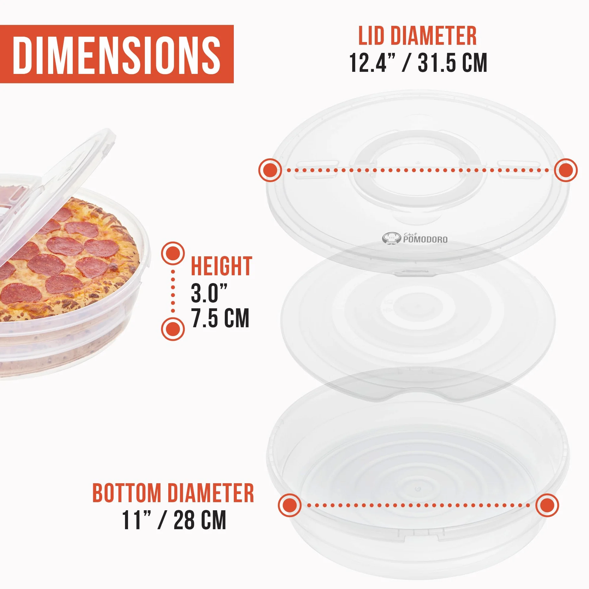 Chef Pomodoro Pojemnik na ciasto 30,5 cm z pokrywką i ścianką działową, 2 sztuki, pojemnik do przechowywania pizzy wielokrotnego użytku, rozszerzalny nośnik ciasta z uchwytem, pojemnik do pakowania