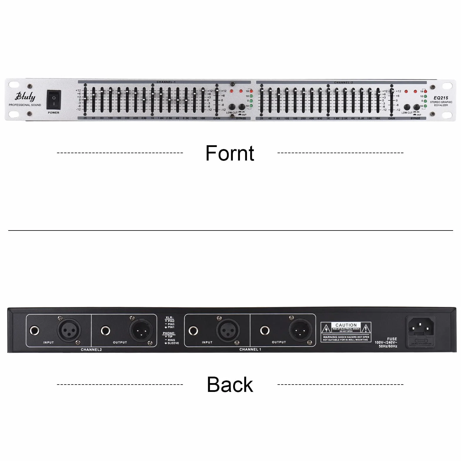 Btuty EQ-215 Dual Channel 15-pasmowy korektor 1U do montażu na stojaku 2-kanałowy stereo graficzny
