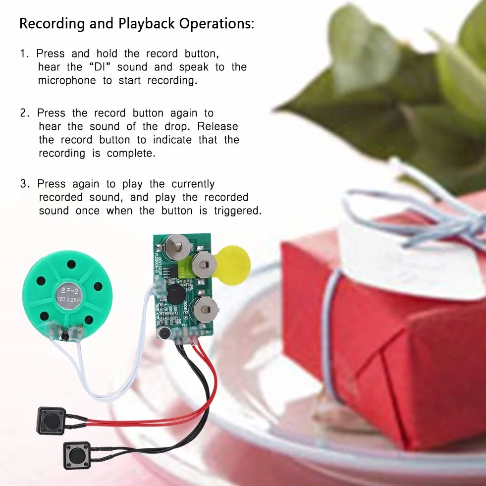 VBESTLIFE Chip z życzeniami, 4 minuty Moduł nagrywanego głosu Audio Chip dla majsterkowiczów Homemade Greeting Cards, pudełka, zaproszenia
