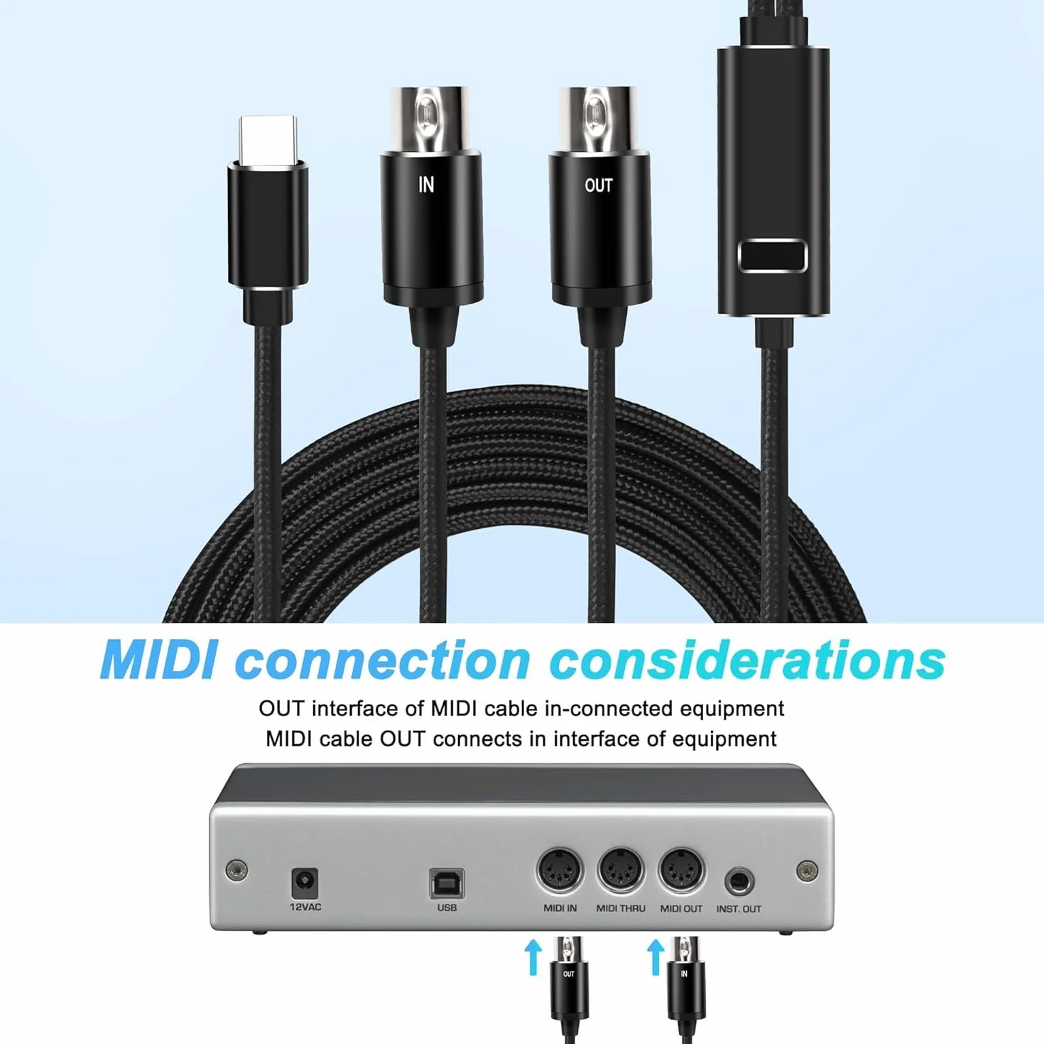 XMSJSIY MIDI do USB typu C Interface kabel adapter 5-pinowy MIDI do wejścia i wyjścia typu C, kabel z wyświetlaczem LED do fortepianu, klawiatury do PC Mac Laptop -2M (typ C)