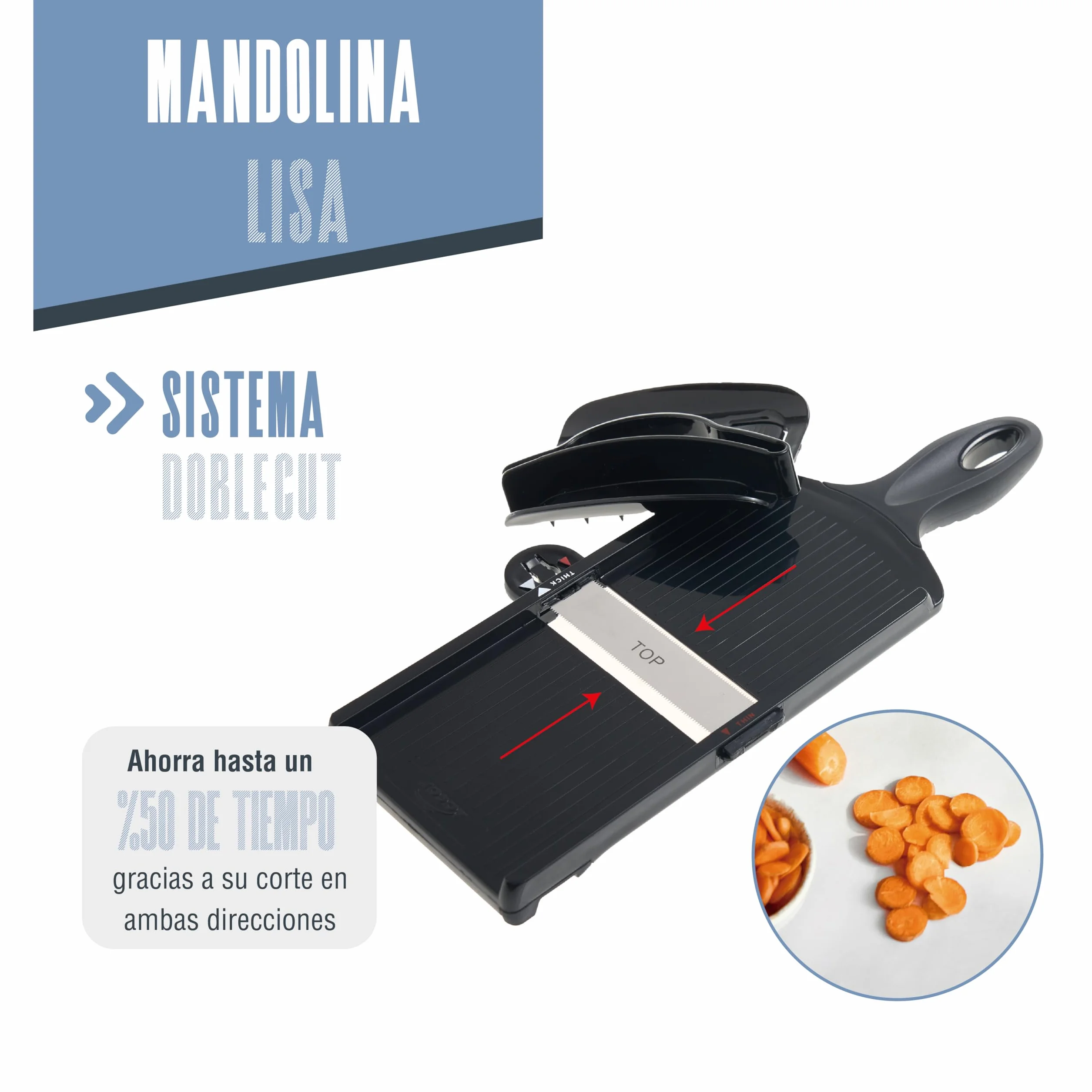 Lacor - 60275 - Dwukierunkowa mandolina szybka, gładkie cięcie, wolne od BPA, system DoubleCut, Ostre ostrza, Dwa rodzaje cięcia, kompaktowa konstrukcja i zdejmowana