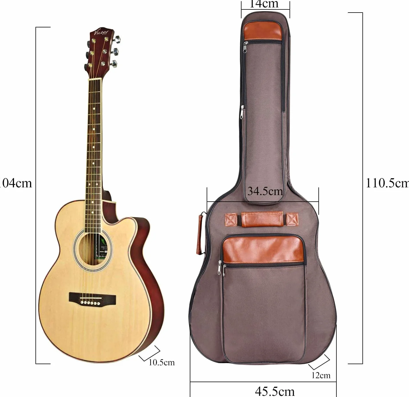 CAHAYA pokrowiec na gitarę akustyczną Gig Bag, 40"/41"/42", wodoszczelny pokrowiec na gitarę Bag Braun, 12 mm, wyściełany, do gitary koncertowej ulepszona wersja CY0150