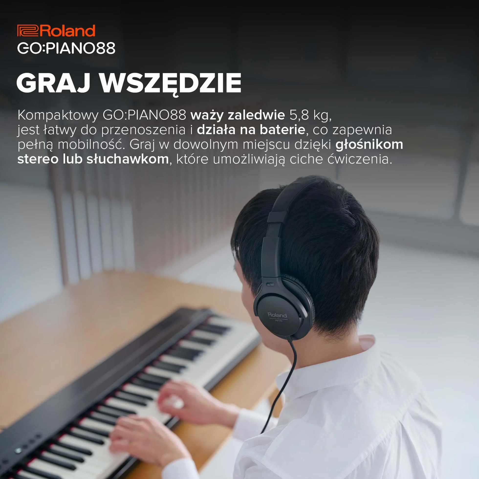 Roland GO:PIANO88 | Przenośne Pianino Cyfrowe 88-Klawiszowe dla Początkujących | Najwyższa Wydajność | Lekka Konstrukcja | Zaawansowane Funkcje Edukacyjne | Zasilanie Bateryjne