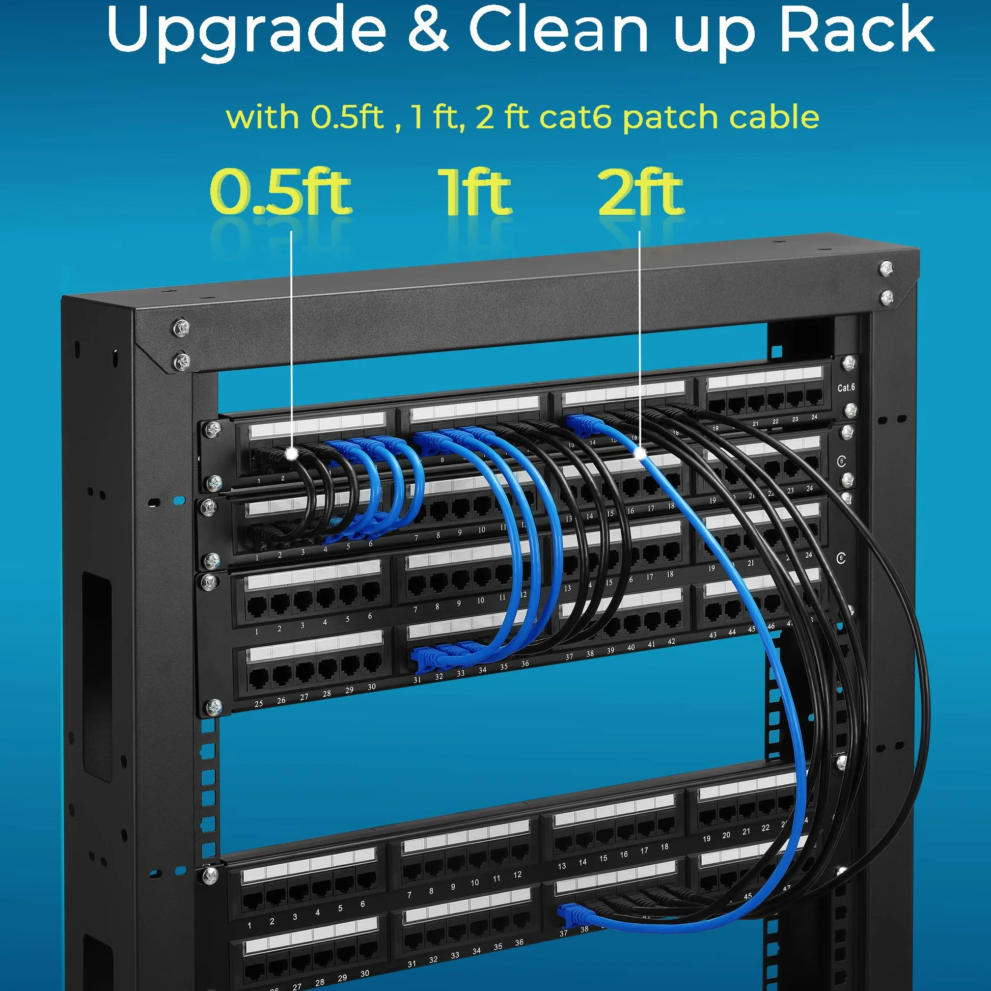 Rapink Patch Cables Cat6 1,5 m (24 sztuki), kabel krosowy Ethernet 10G, kabel krosowy Cat 6 do panelu krosowniczego do przełącznika, elastyczny kabel Ethernet Cat 6 z pozłacanym czarnym
