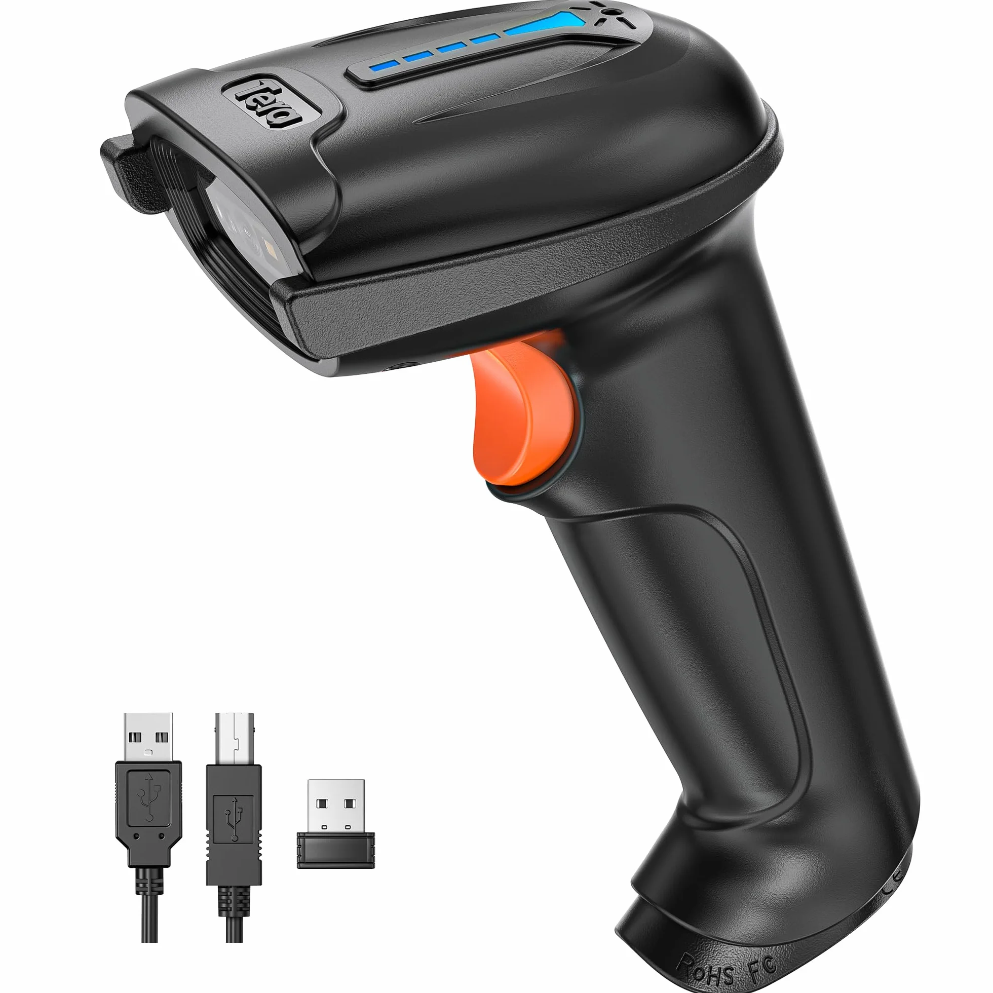 Tera Skaner kodów kreskowych 1D, 2D, QR, bezprzewodowy, 2,4 GHz + przewodowy USB 2.0, przewodowy, ręczny skaner kodów kreskowych, rozdzielczość 5 mil, zasięg 100 m, obsługuje skanowanie ekranu, D5100