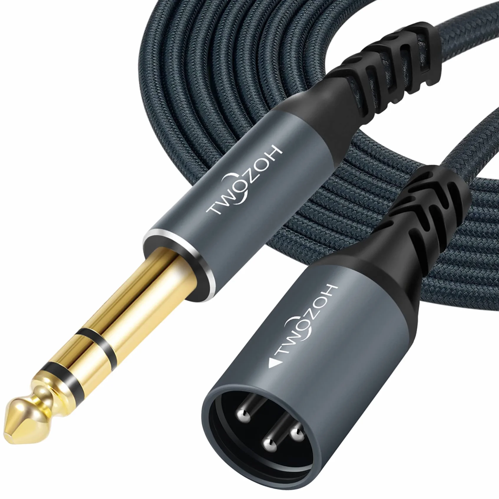 Twozoh Jack 6,35 mm na XLR Męski 3-pinowy Kabel Audio 1M 2 Pack, Pleciony XLR Męski na 1/4 TRS Kabel do gitary stereo (Profesional/Hifi)