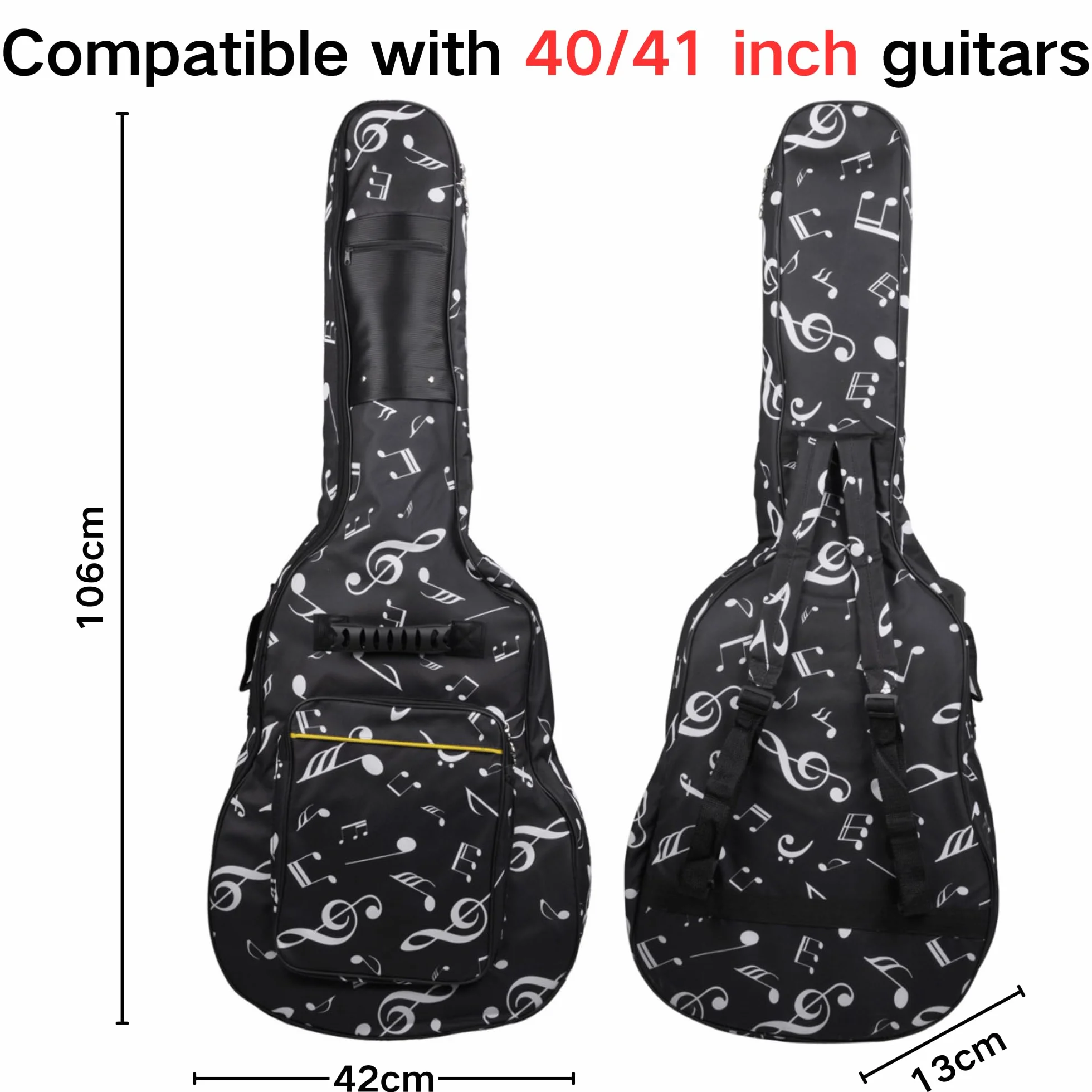 SUQ Wodoszczelna torba na gitarę Oxford, 40/41 cala, torba z wzorem muzycznym, nylonowa, torba na gitarę elektryczną, gitarę akustyczną i koncertową, odporna na uderzenia, 8 mm, wyściełana,