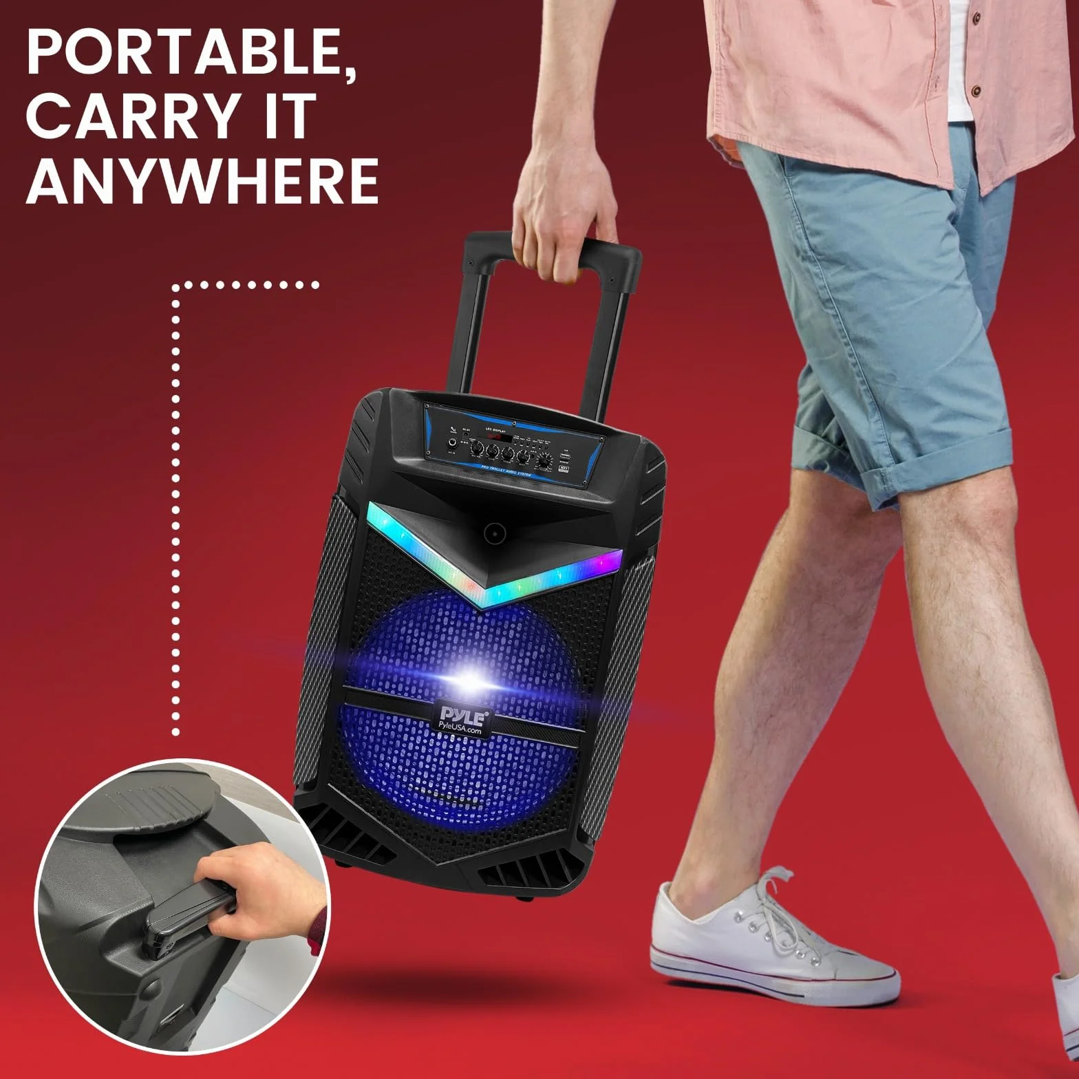 Pyle Przenośny system głośników PA Bluetooth – 1200 W, przenośny głośnik Bluetooth, system PA z subwooferem 15", 1" Tweeter, mikrofon z funkcją nagrywania na imprezie, z radiem USB/SD