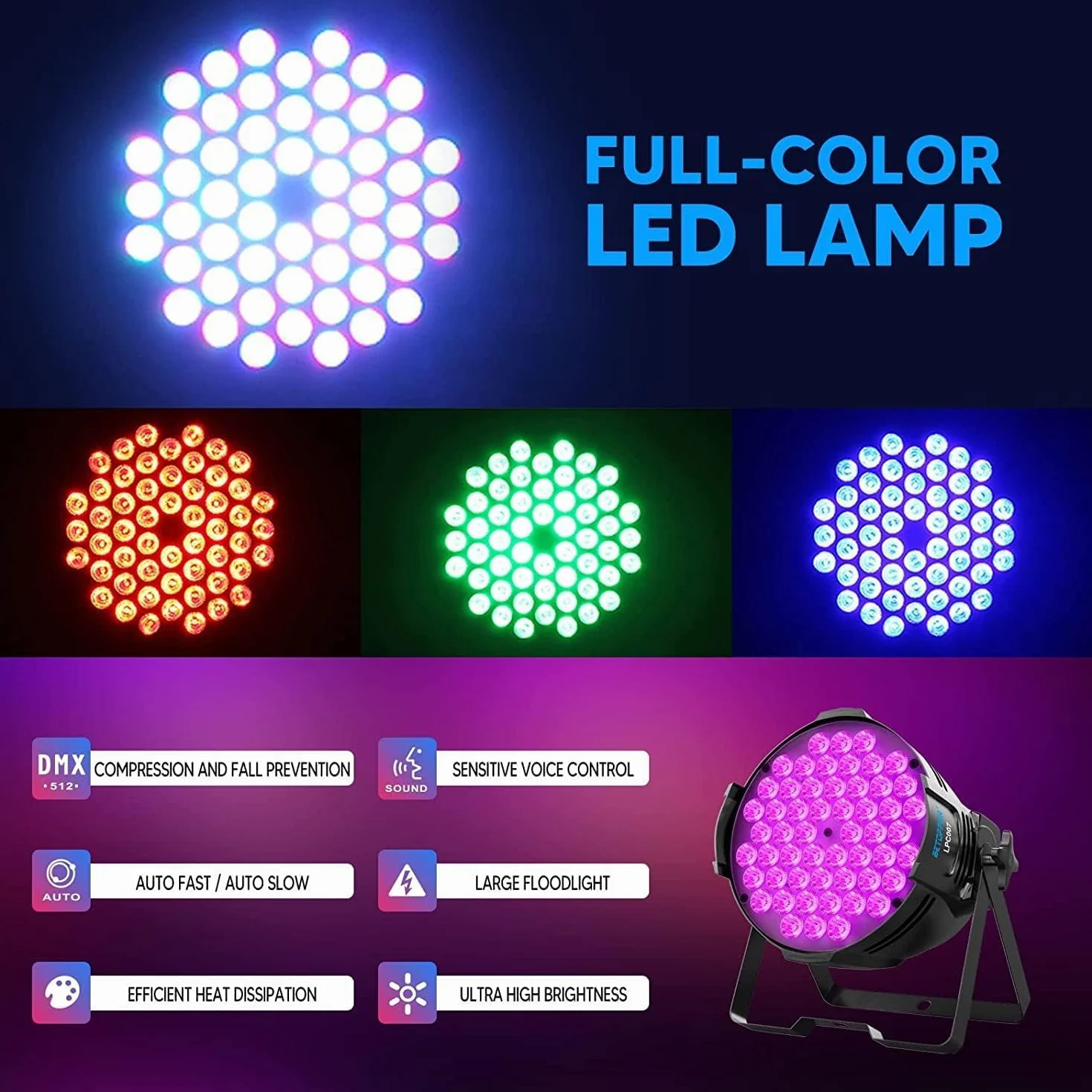 BETOPPER Reflektor LED Par RGB Oświetlenie Sceniczne 180 W, Dyskotekowe DMX512 Ze Stroboskopem, 54 x 3 W LED Na Scenę, Do Klubu, Baru, Na Wesele, Urodziny
