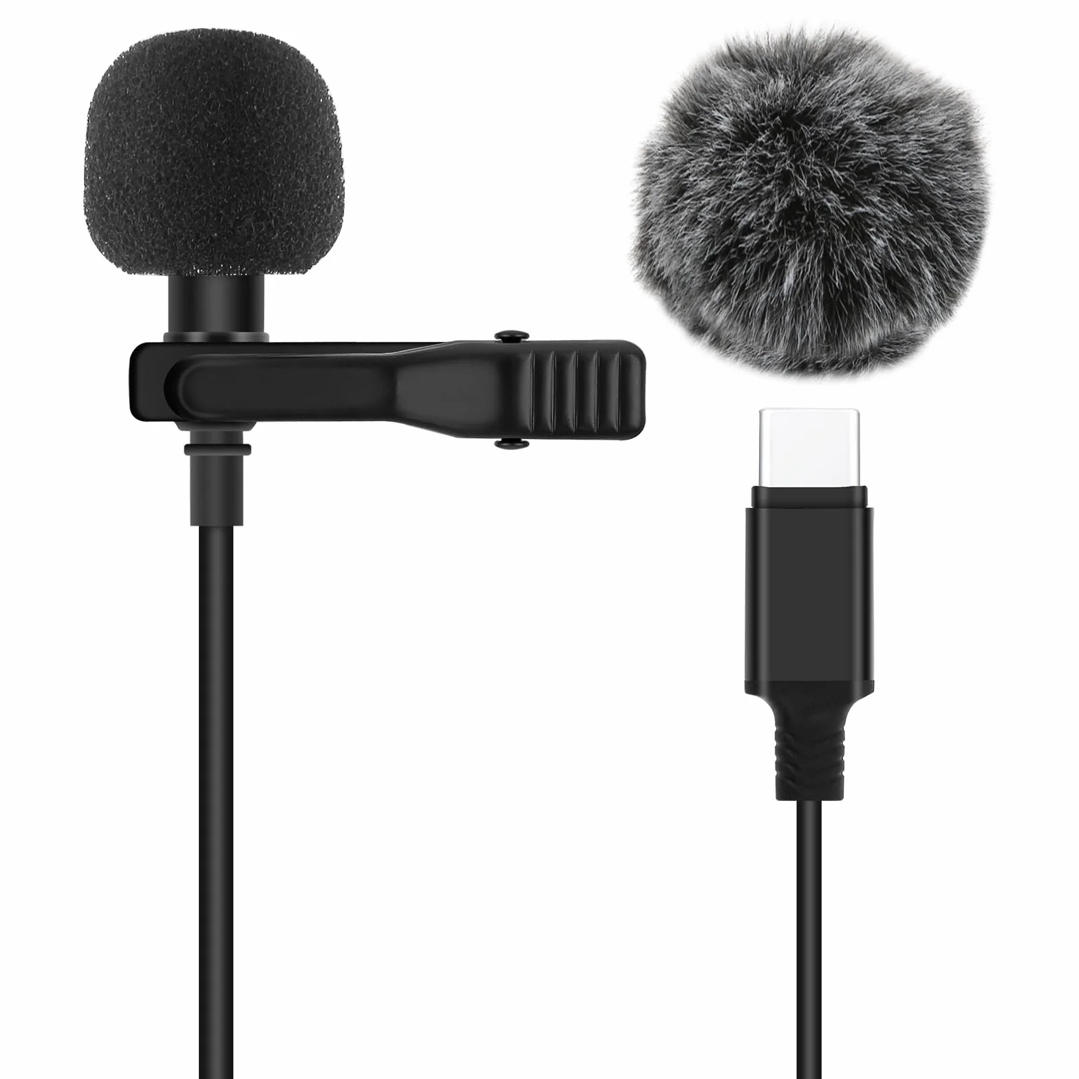 AGPTEK mikrofon lavalier typu C do iPhone'a 15, 2 m, wielokierunkowy do laptopów Android Macbook